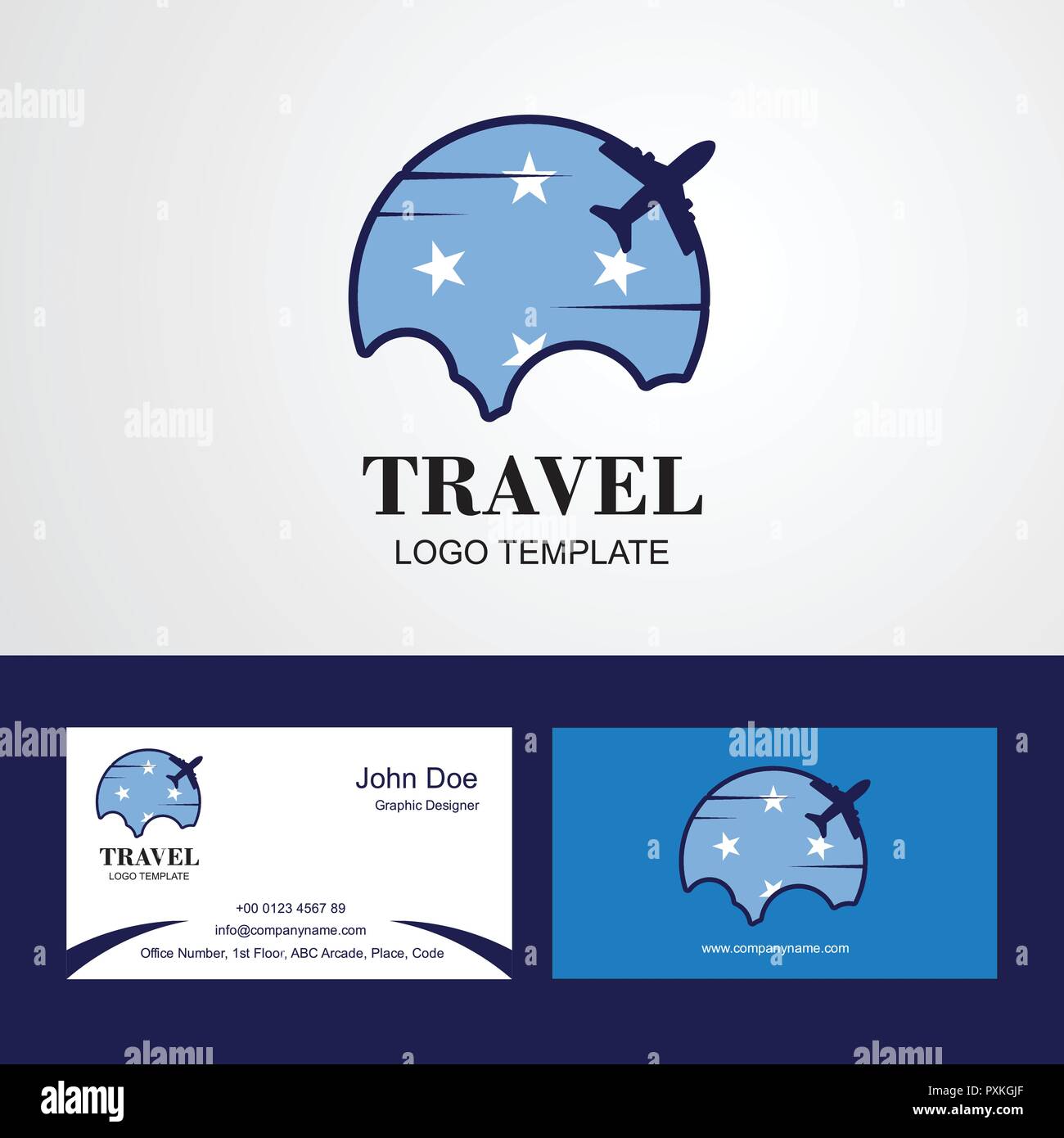 Viaggi Micronesia, Stati Federati bandiera Logo e biglietto da visita Design Illustrazione Vettoriale
