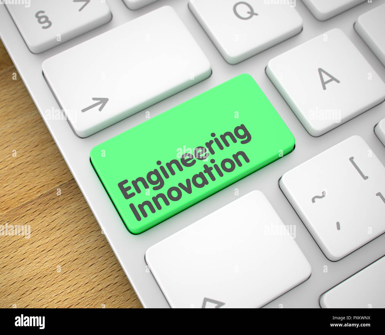 Innovazione ingegneristica - Testo verde sulla tastiera. 3D. Foto Stock