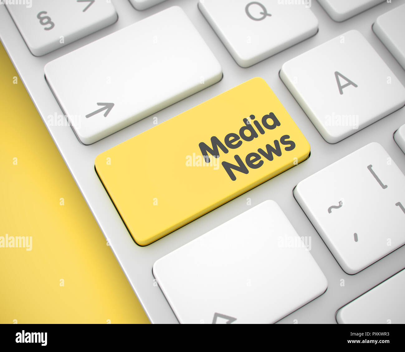 Media News - testo giallo su un tasto della tastiera. 3D. Foto Stock
