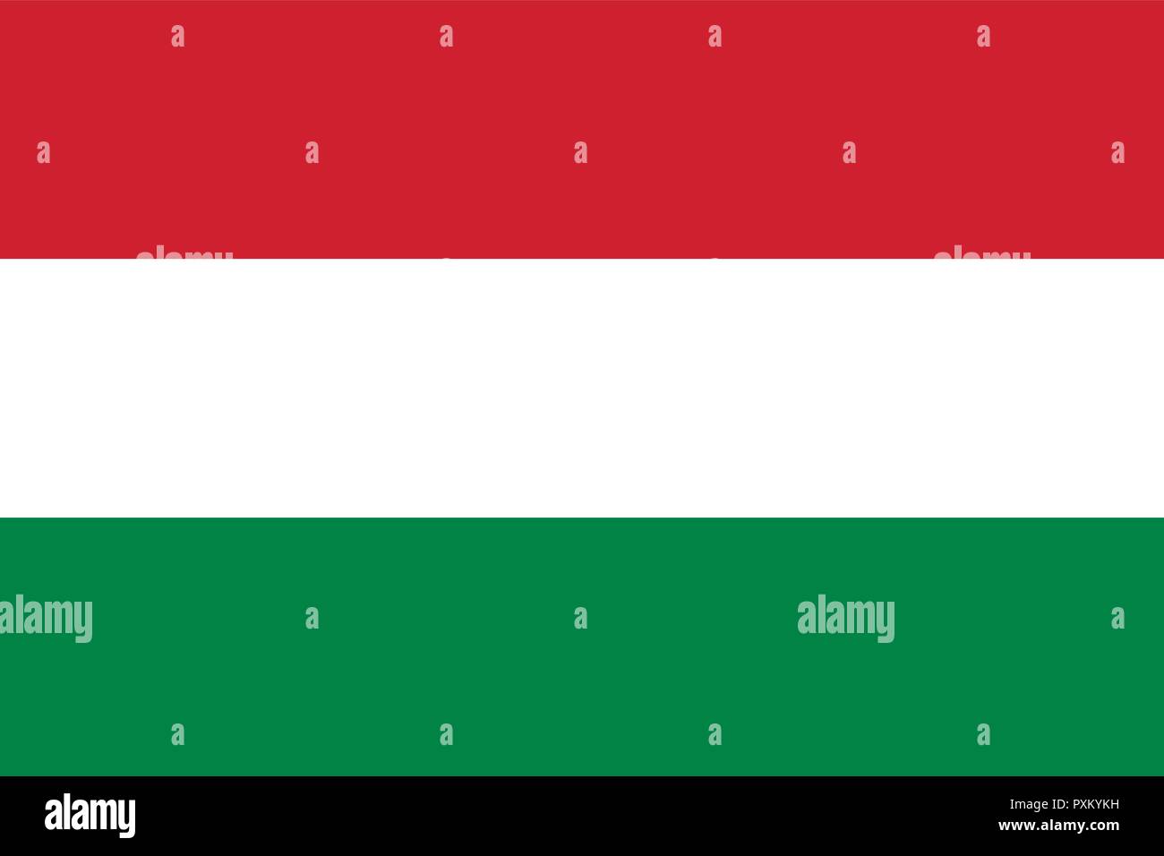 Immagine vettoriale per Ungheria bandiera. Sulla base del funzionario e esatta bandiera ungherese dimensioni (3:2) & colori (186C, bianco e 348C) Illustrazione Vettoriale