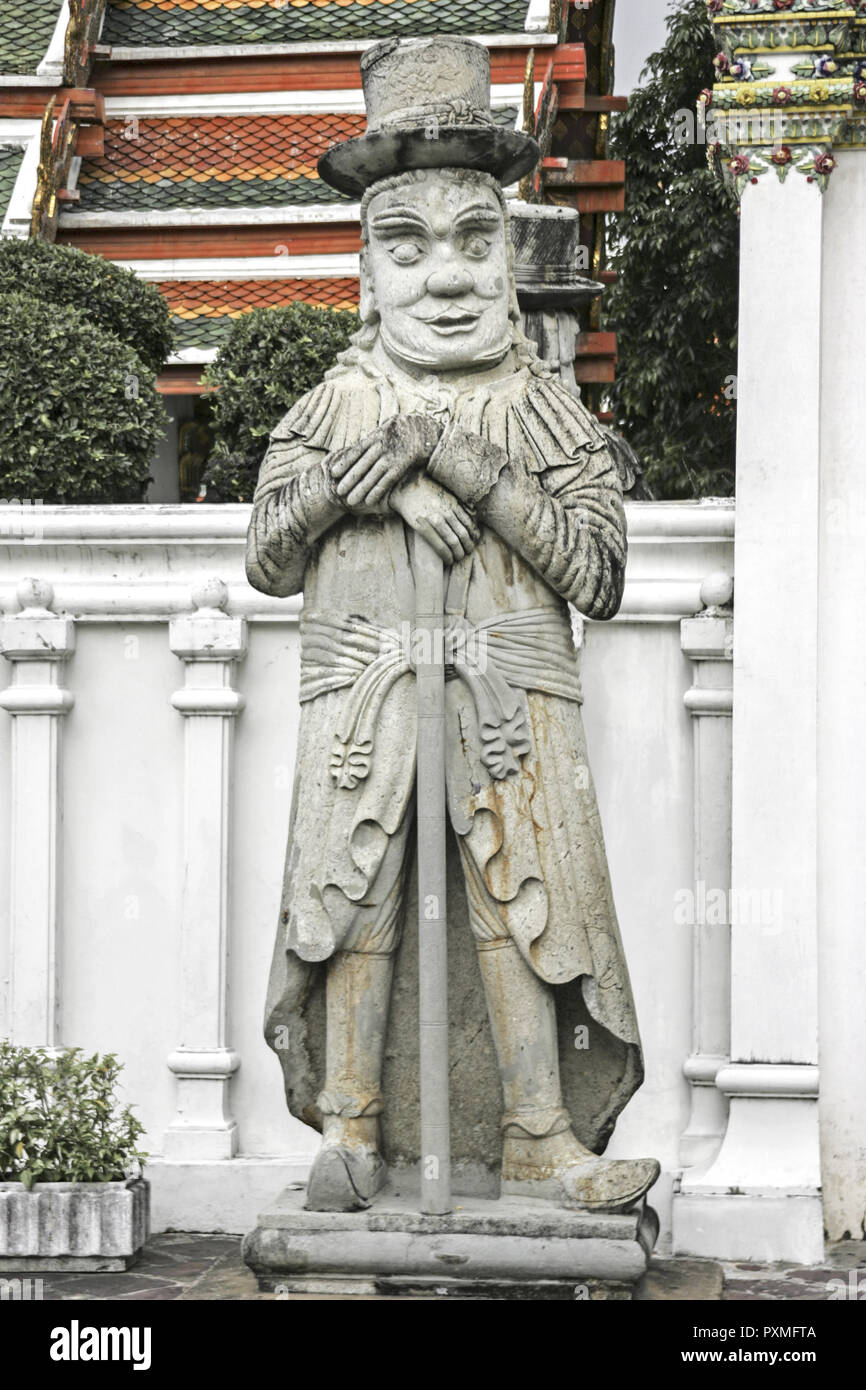 Wat Pho Tempel del Buddha Reclinato Tailandia Bangkok Tempel statua figura Tempelwaechter Stein dettaglio Close-up, Asien Suedost-Asien, Prades tailandese, mu Foto Stock