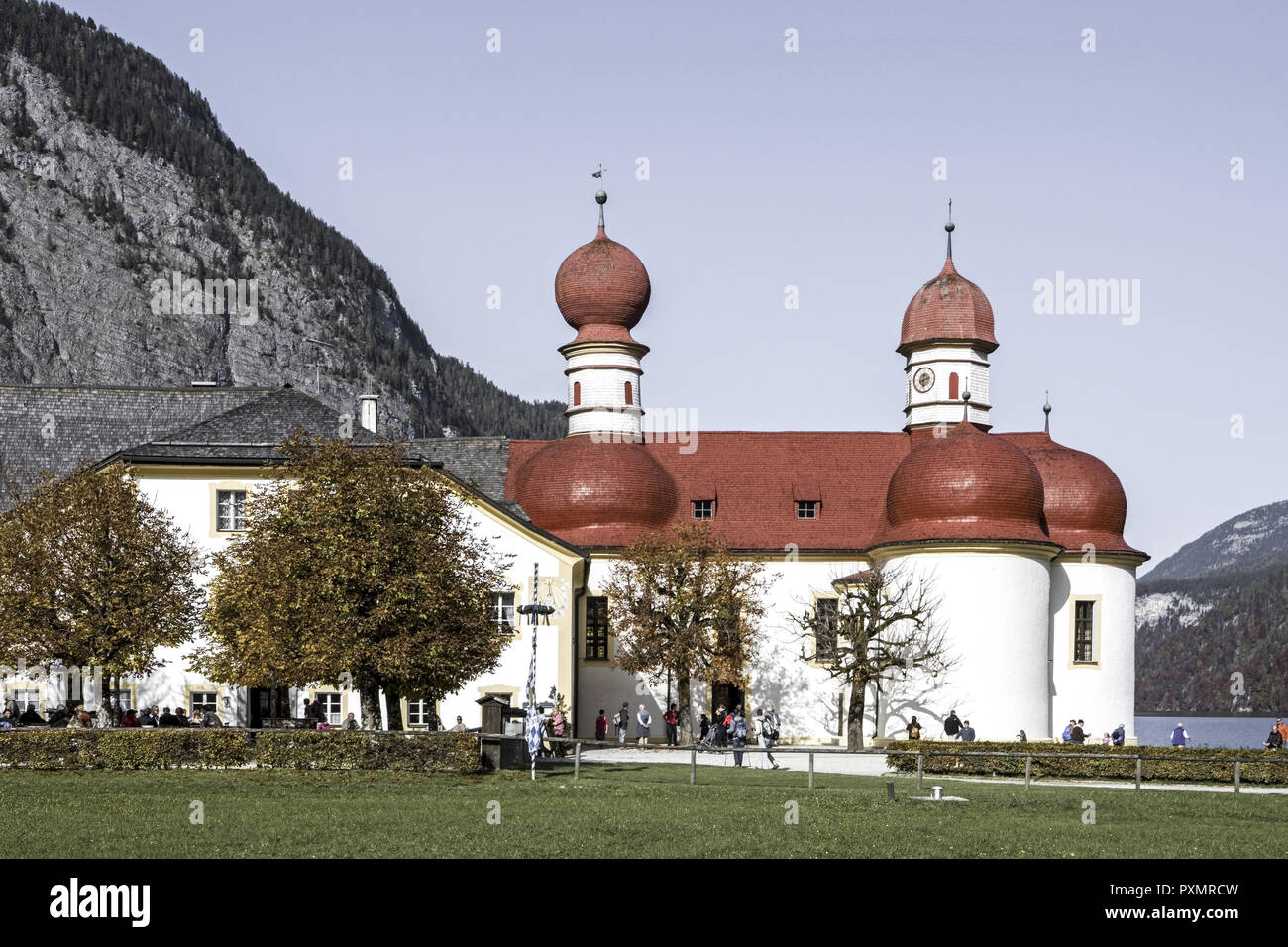 Deutschland, Bayern, Nationalpark Berchtesgaden, Koenigssee, Wallfahrtskirche Sankt Bartholomae, Europa, Sueddeutschland, Oberbayern, Berchtesgadener Foto Stock