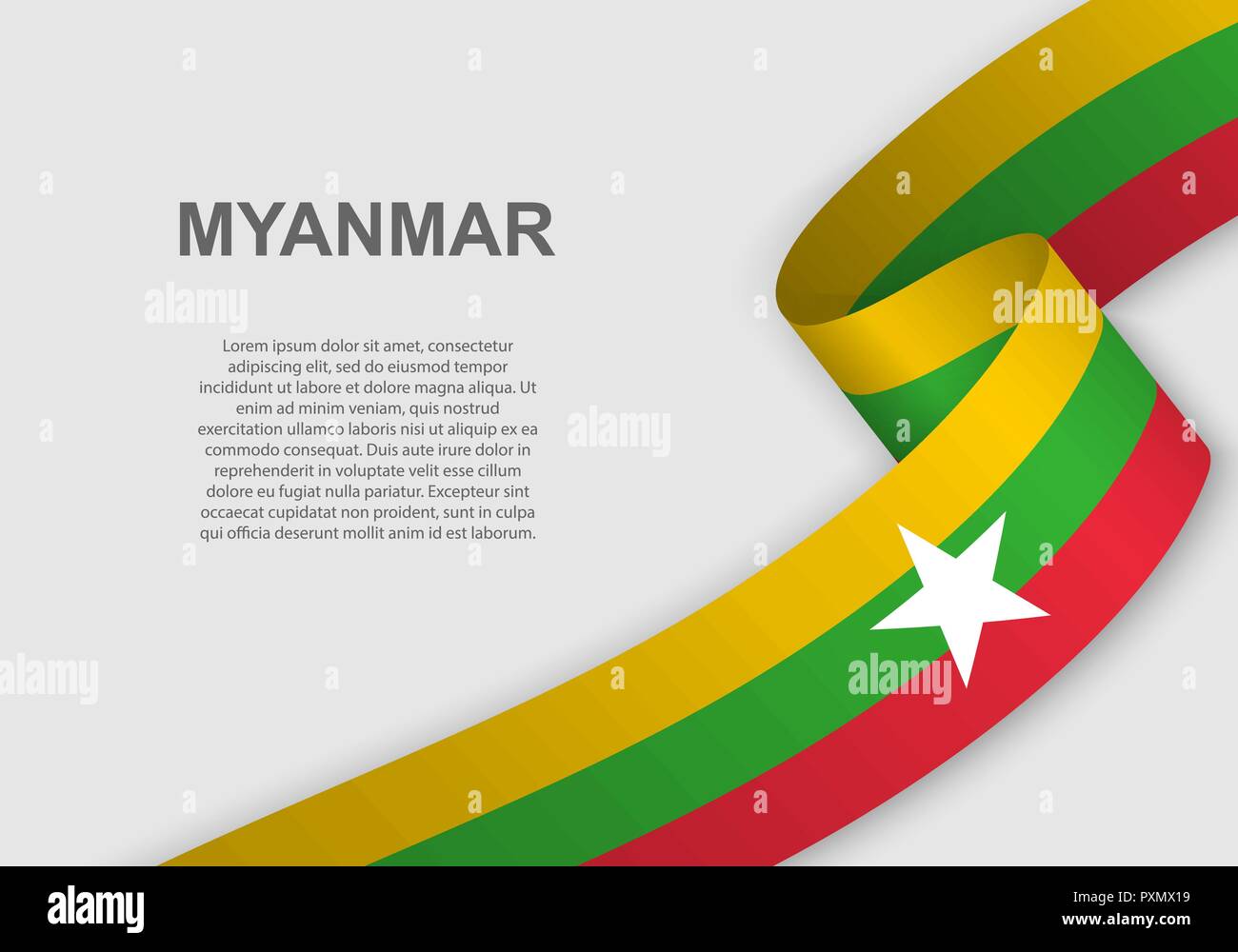 Sventola bandiera del Myanmar. Modello per il giorno di indipendenza. illustrazione vettoriale Illustrazione Vettoriale