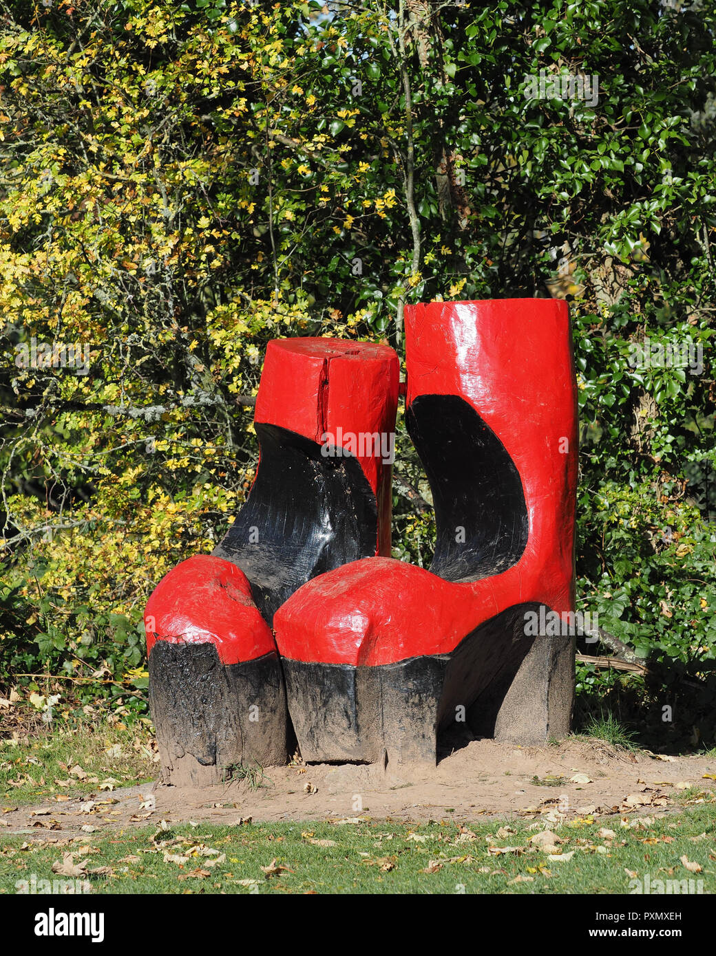 Scultura in legno chiamato piede in entrambi i campi a pollice campo accanto al Castello di Cahir, Cahir Contea di Tipperary, Irlanda Foto Stock