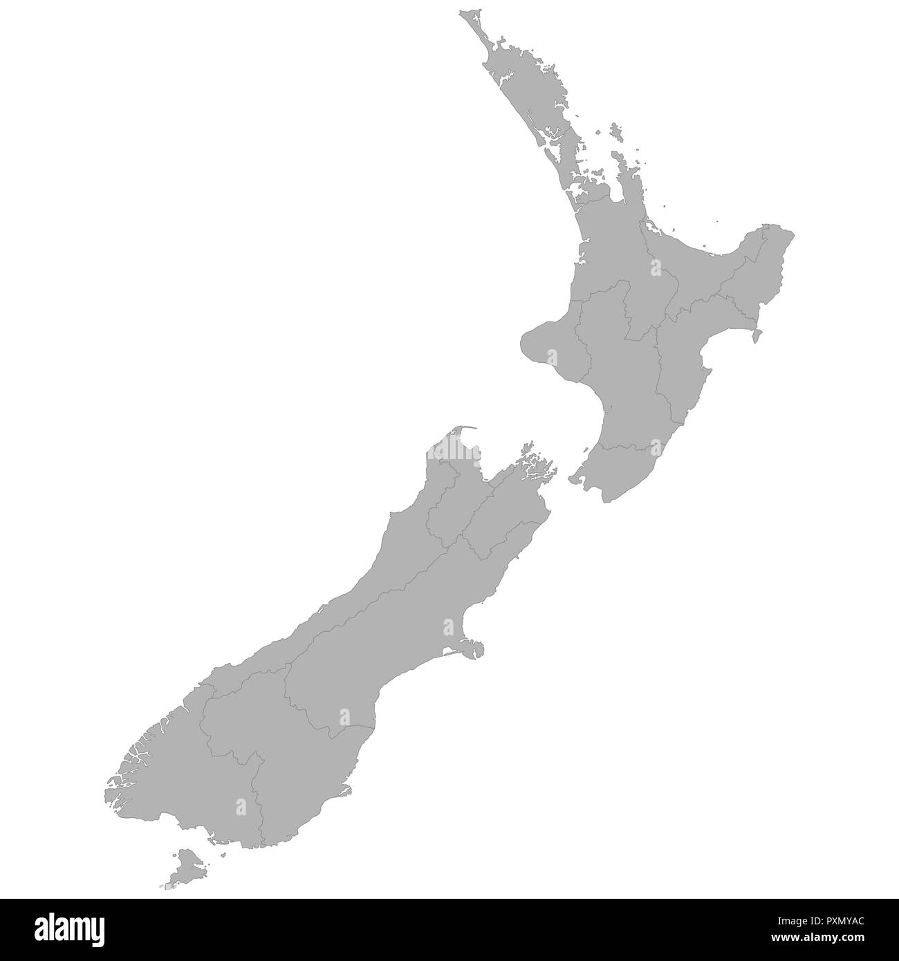 Alta qualità mappa della Nuova Zelanda con i confini delle regioni su sfondo bianco Illustrazione Vettoriale