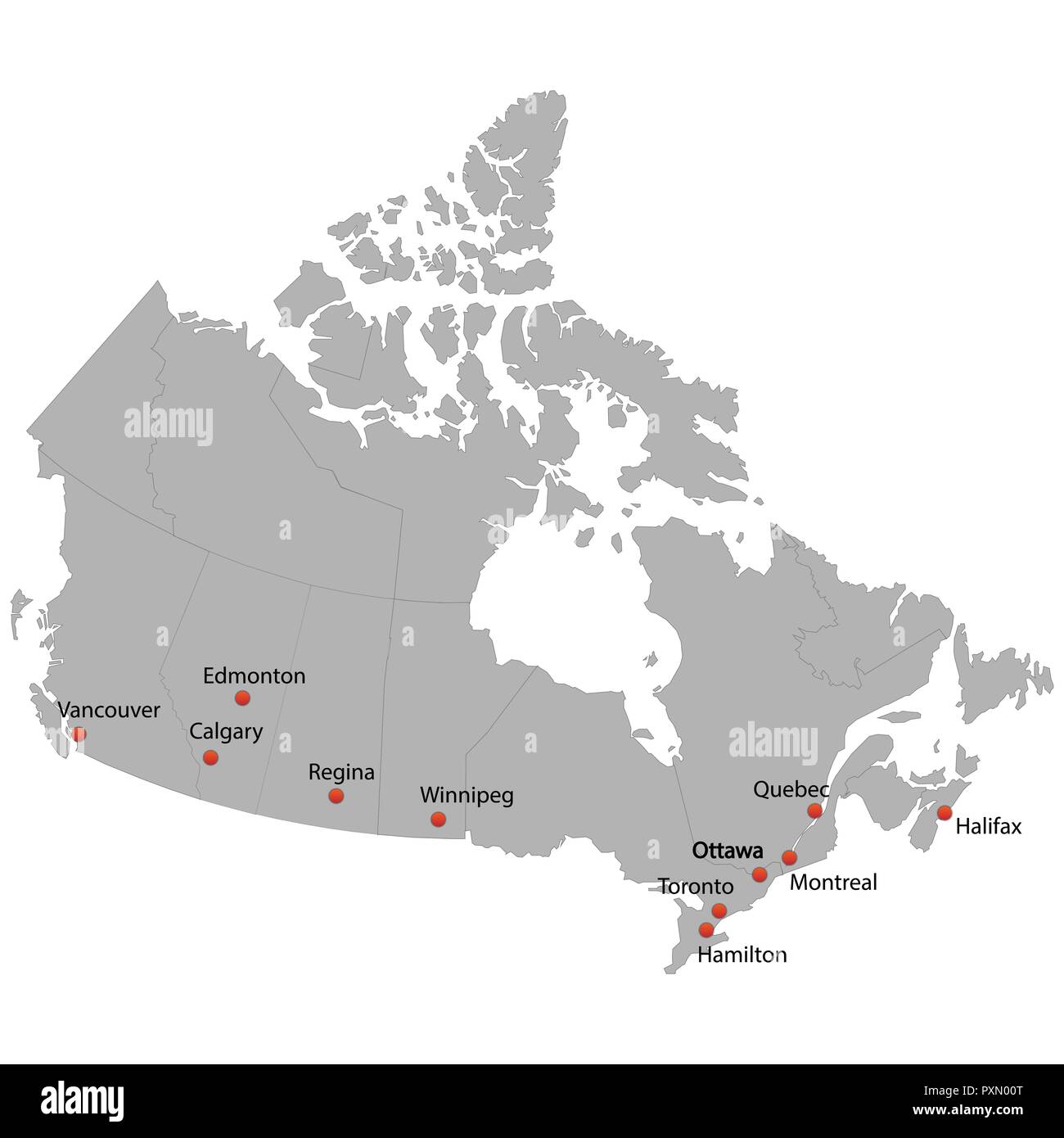 Mappa dettagliata del Canada con la città Illustrazione Vettoriale