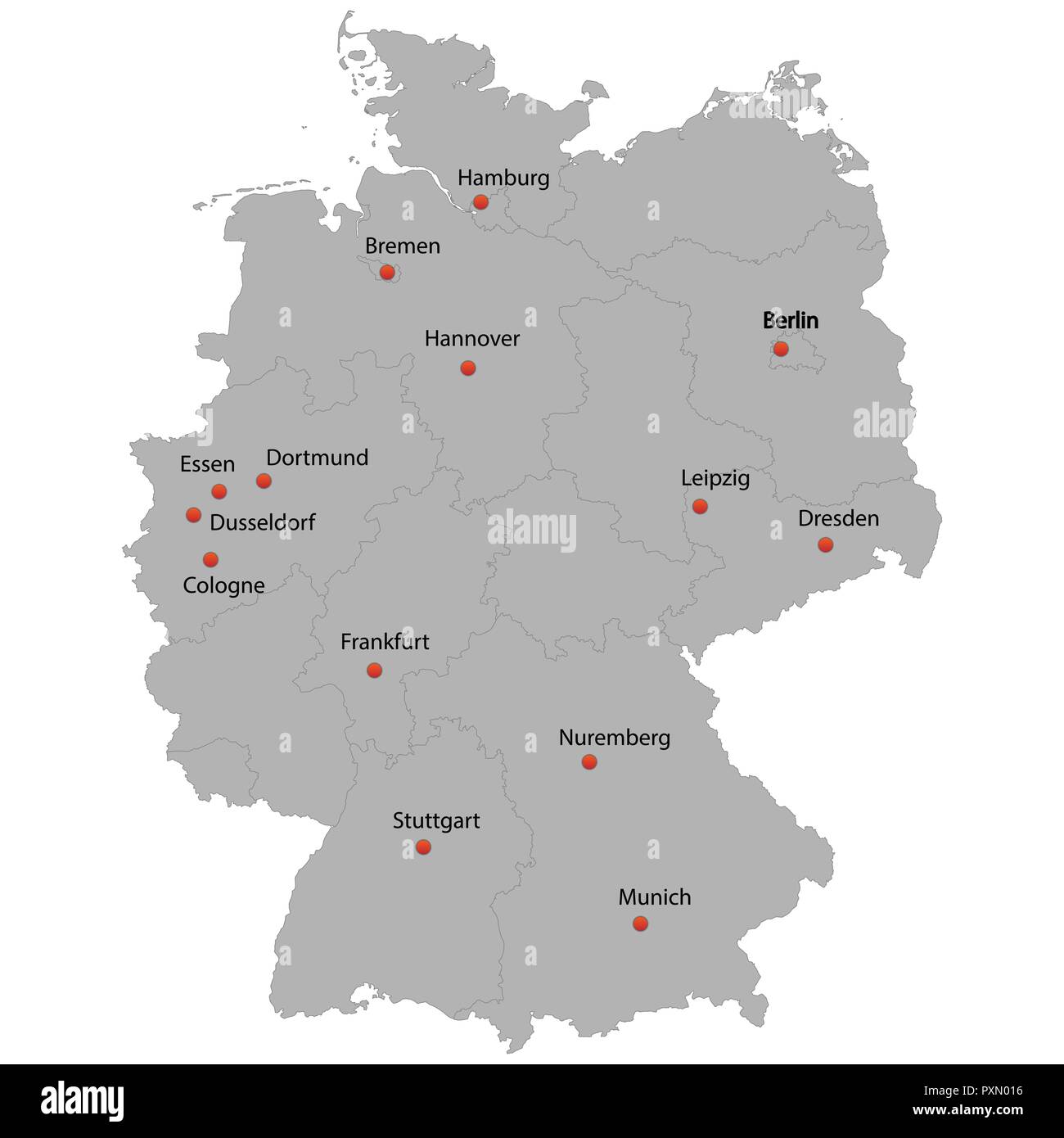 Mappa dettagliata della Germania con la città Illustrazione Vettoriale