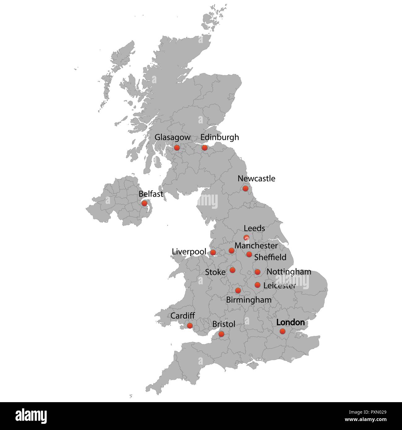 Mappa dettagliata del Regno Unito con la città Illustrazione Vettoriale