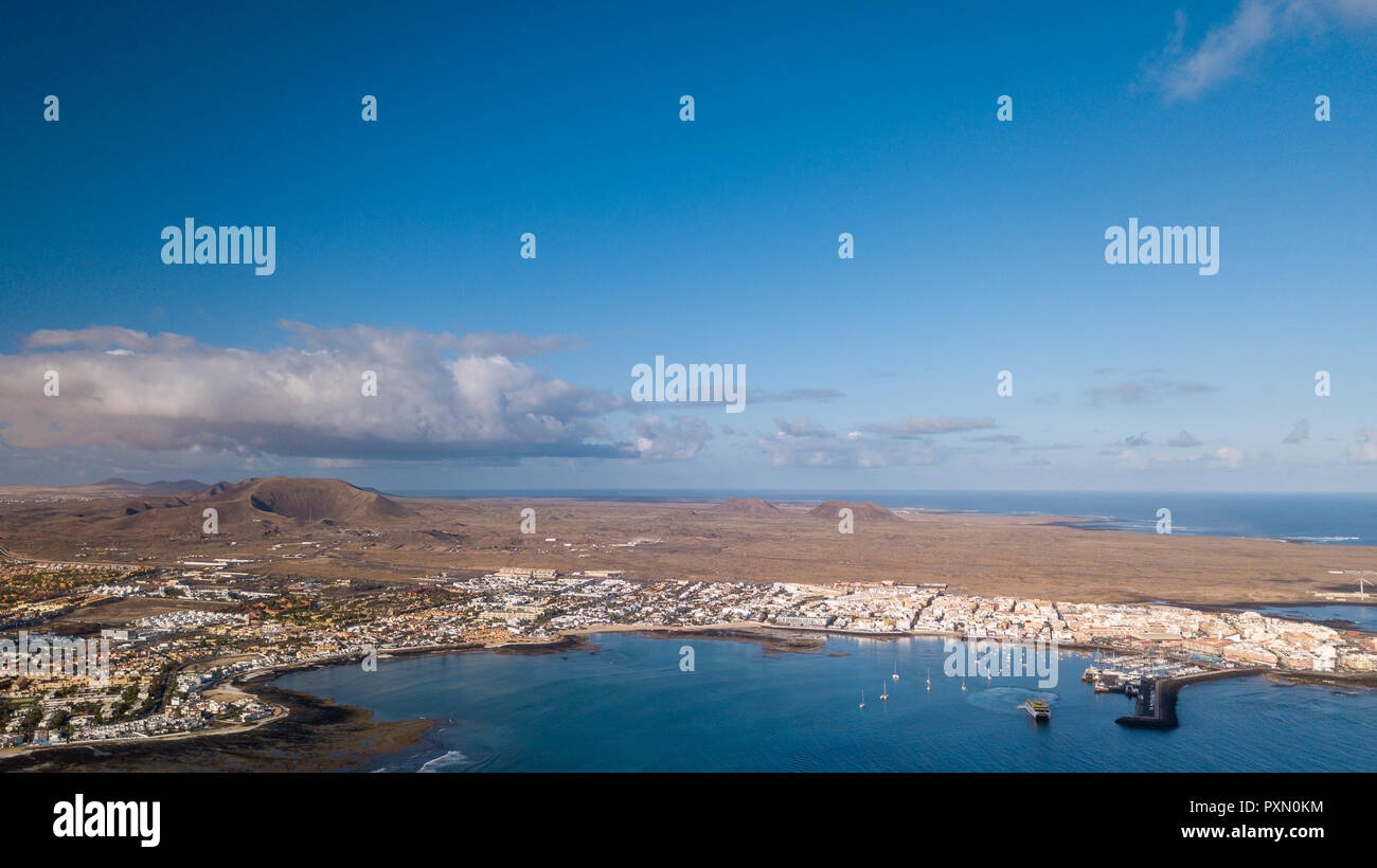 Vista aerea di Corralejo Bay, Fuerteventura - Isole Canarie Foto Stock