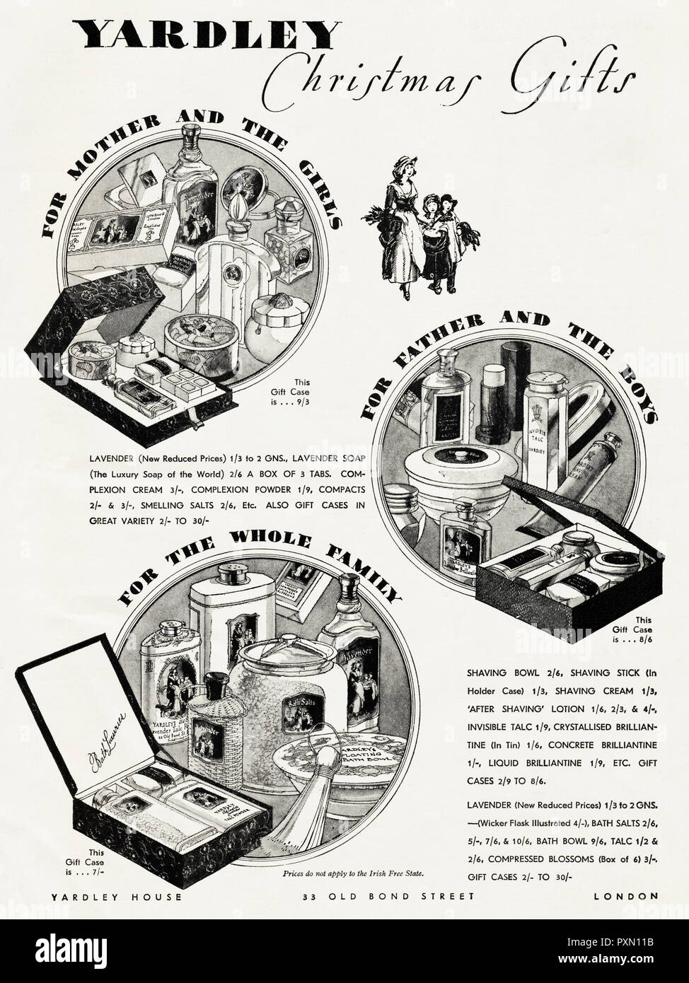 Regali Di Natale Per Tutta La Famiglia.1930s Vecchio Vintage Originale Pubblicita Pubblicita Yardley Cosmetici Come Regali Di Natale Per Tutta La Famiglia Nella Rivista Inglese Circa 1932 Foto Stock Alamy