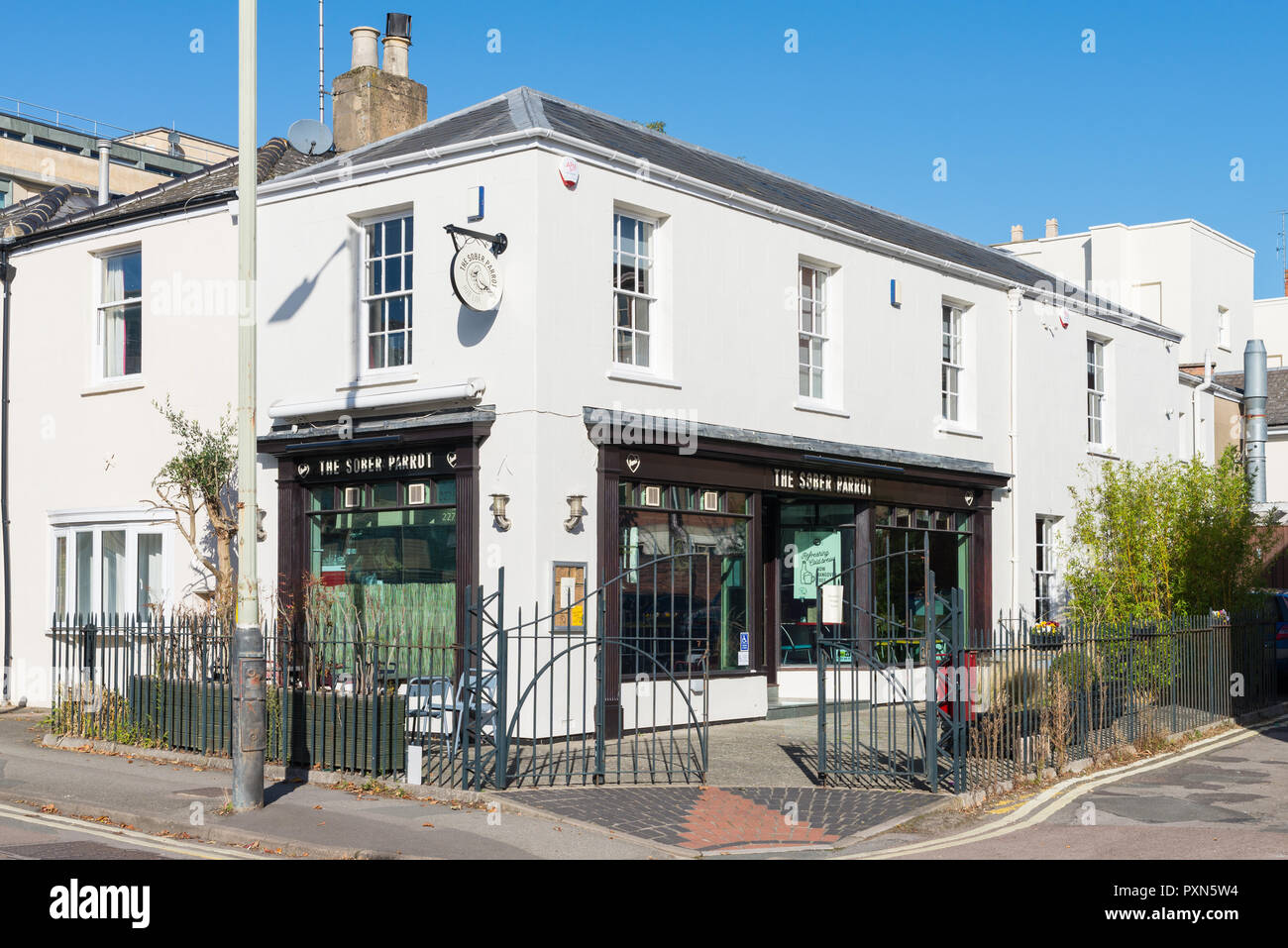 La sobria Parrot alcol-free live entertainment venue e mozzo della comunità nel centro di Cheltenham, Gloucestershire Foto Stock