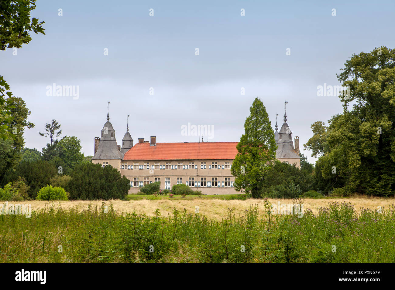 Schloss Westerwinkel, moated castle, Ascheberg, Münsterland, Renania settentrionale-Vestfalia, Germania, Europa Foto Stock