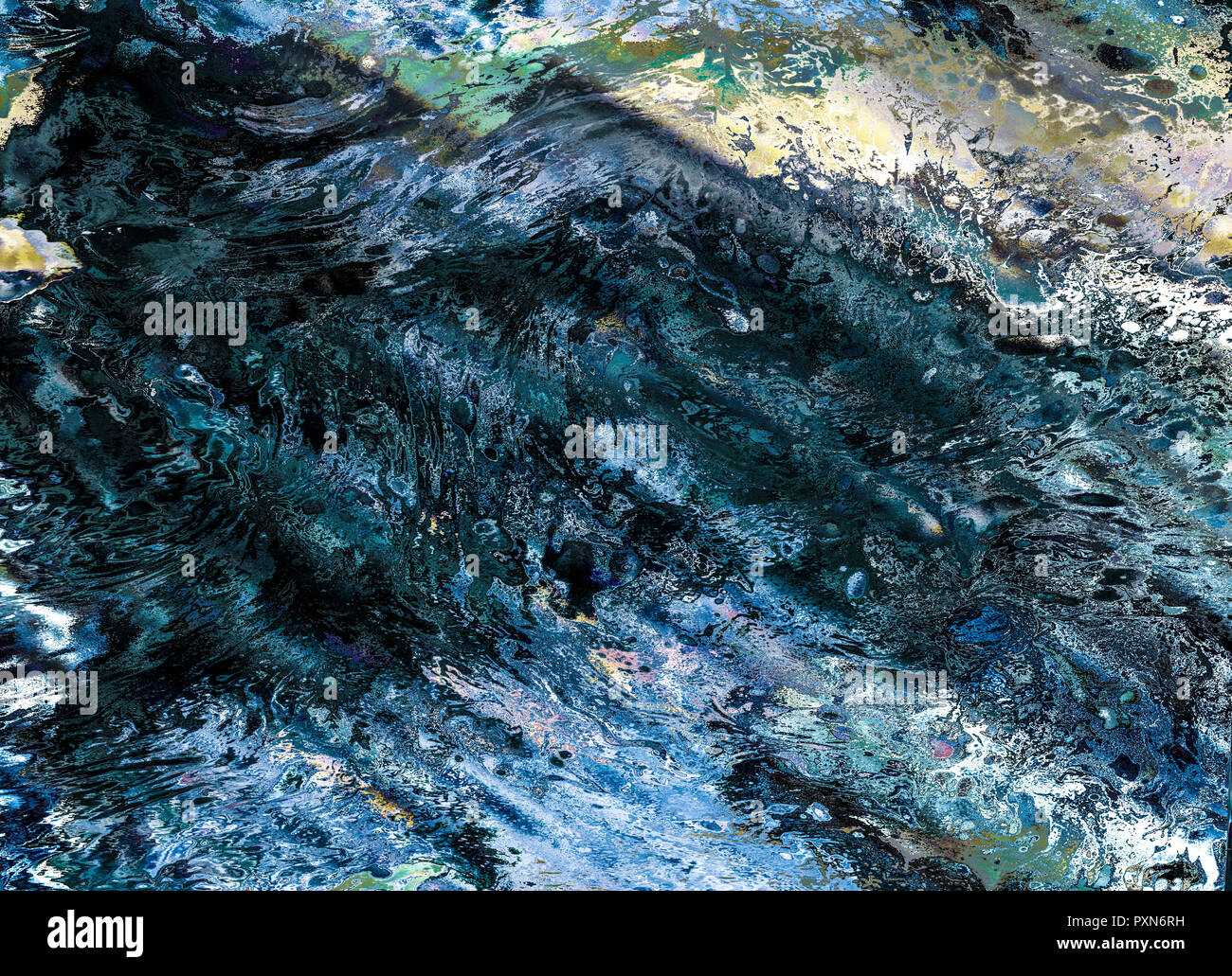 Colorato sfondo astratto, carta da parati e ricco e luminoso, texture con spazio per il testo. Acrilico liquido misto a colori spazzolata. Underwater fantasy giornate mondiali Foto Stock