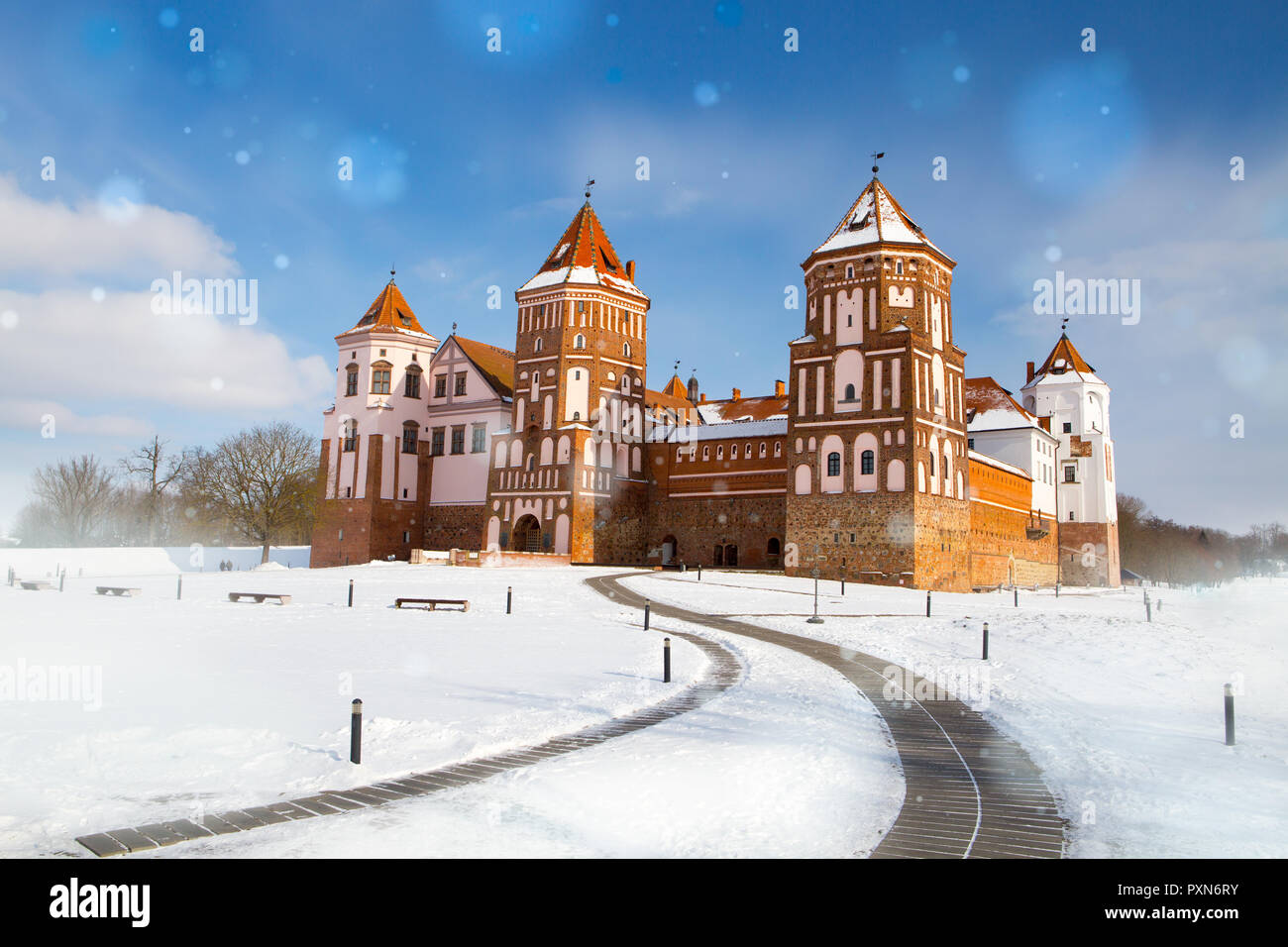 Grand View al Castello di Mir, Regione di Minsk, Bielorussia. Foto Stock