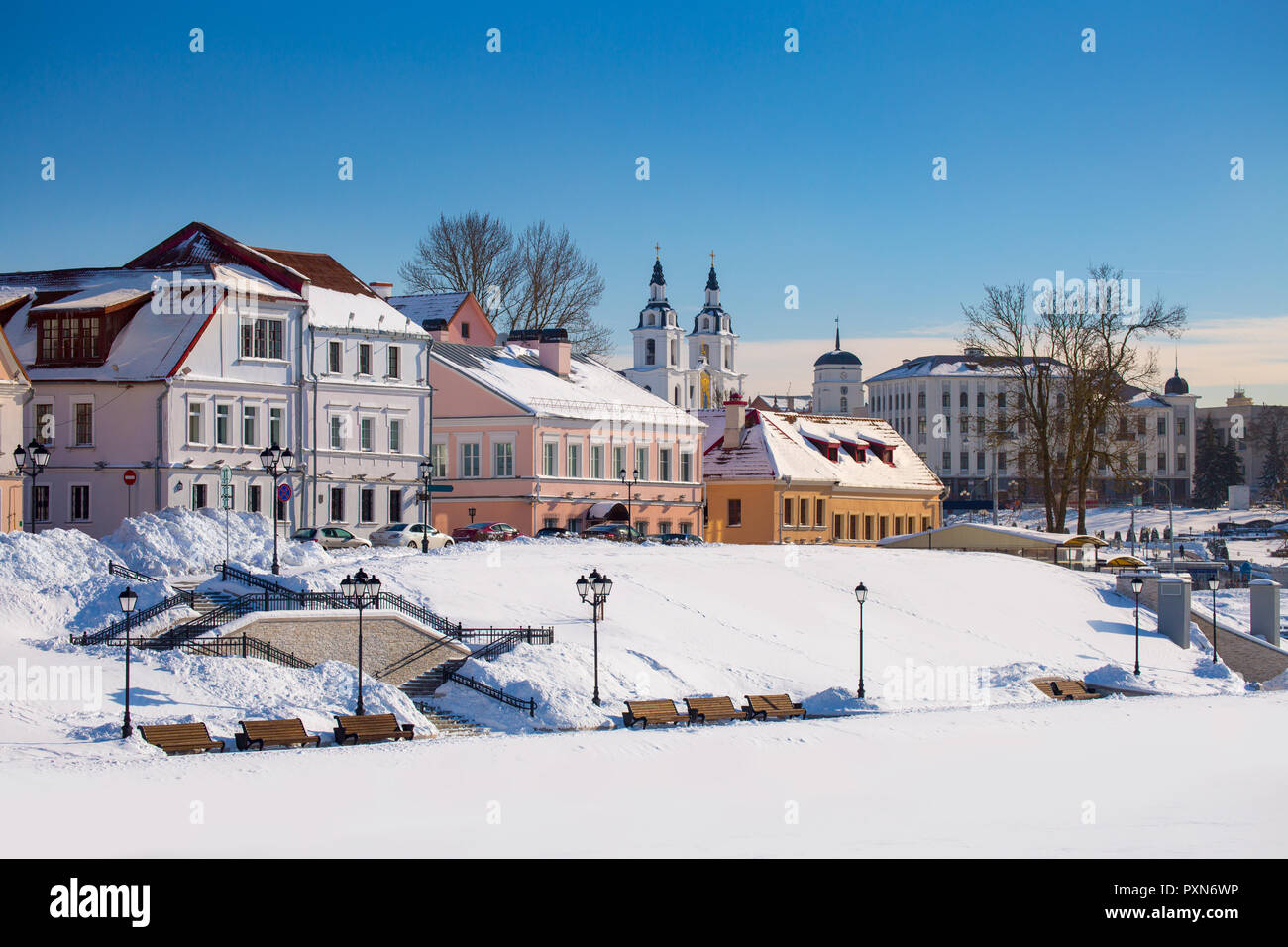 Bella vista invernale della città vecchia. Minsk. Bielorussia Foto Stock