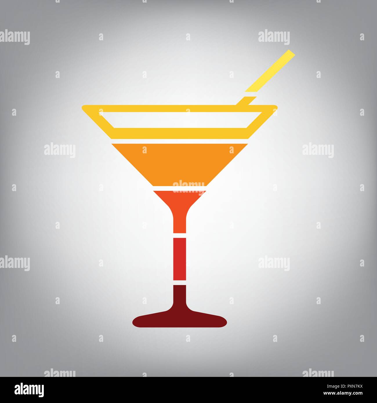 Cocktail segno illustrazione. Vettore. Orizzontalmente icona affettata con colori dal gradiente di sole in uno sfondo grigio. Illustrazione Vettoriale