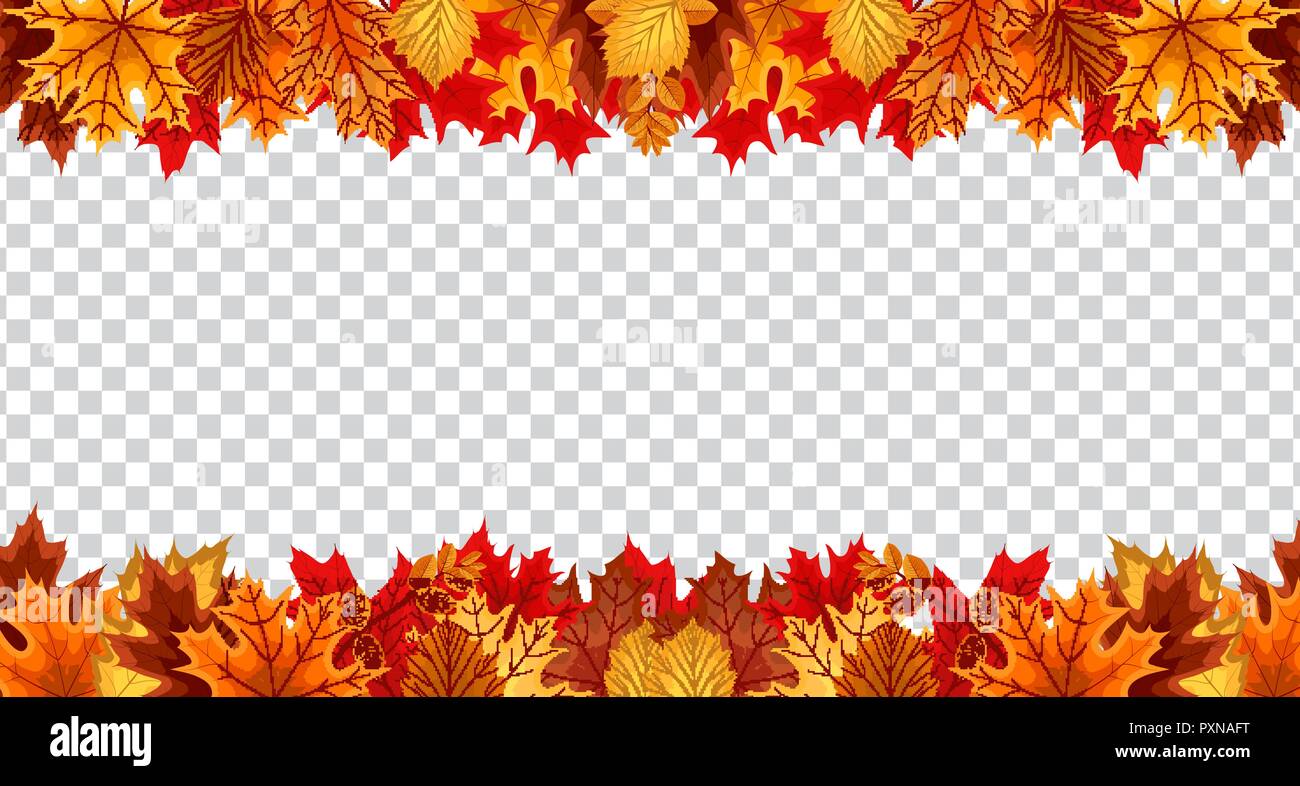 Foglie di autunno telaio di confine con spazio per il testo su sfondo trasparente. Può essere utilizzato per il ringraziamento, harvest holiday, arredamento e design. Illustrazione Vettoriale Illustrazione Vettoriale
