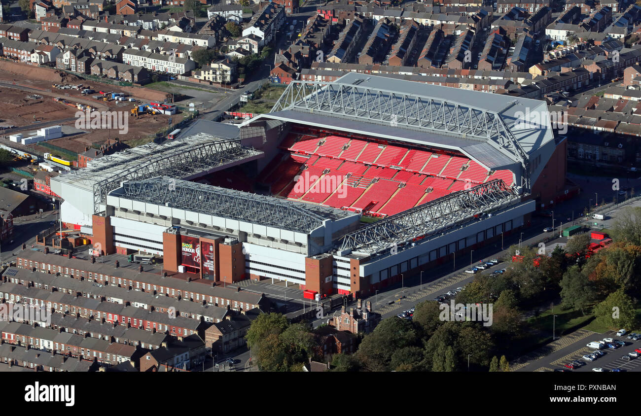 Vista aerea del Liverpool FC Anfield Stadium Foto Stock