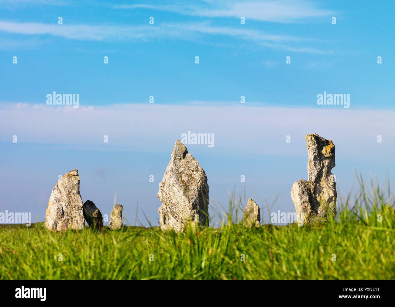 Francia, Finisterre, Armorica Parco Naturale Regionale, Crozon penisola, Camaret-sur-Mer, allineamenti di Lagatjar, vista bassa Foto Stock