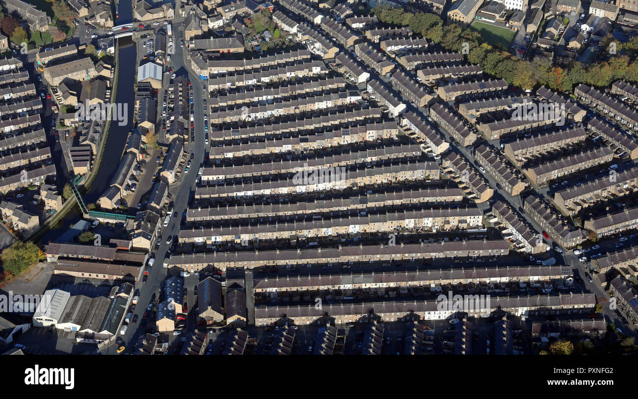 Vista aerea del back to back case in Lancashire, Regno Unito Foto Stock