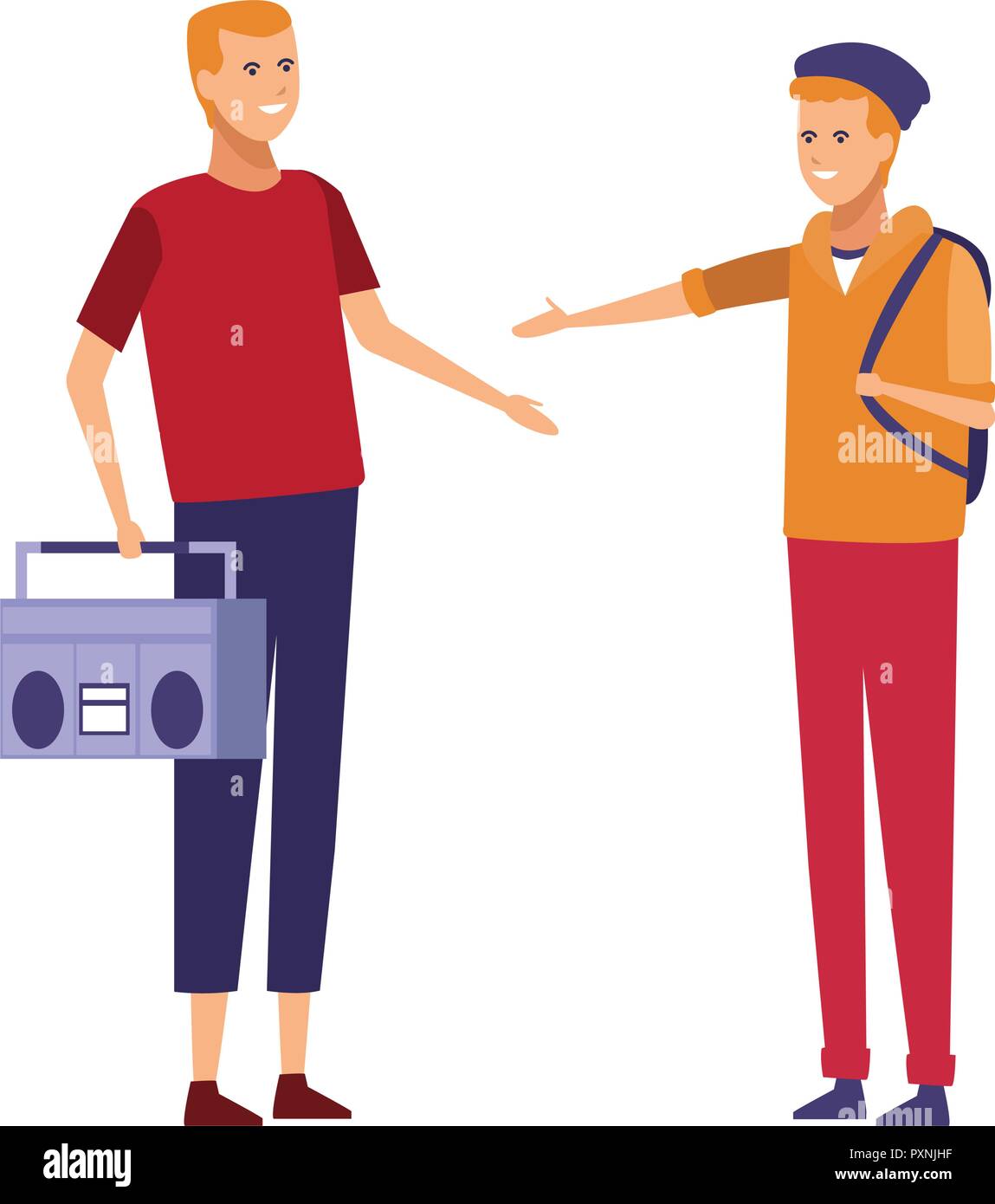 Gli amici ascoltare musica cartoni animati Illustrazione Vettoriale
