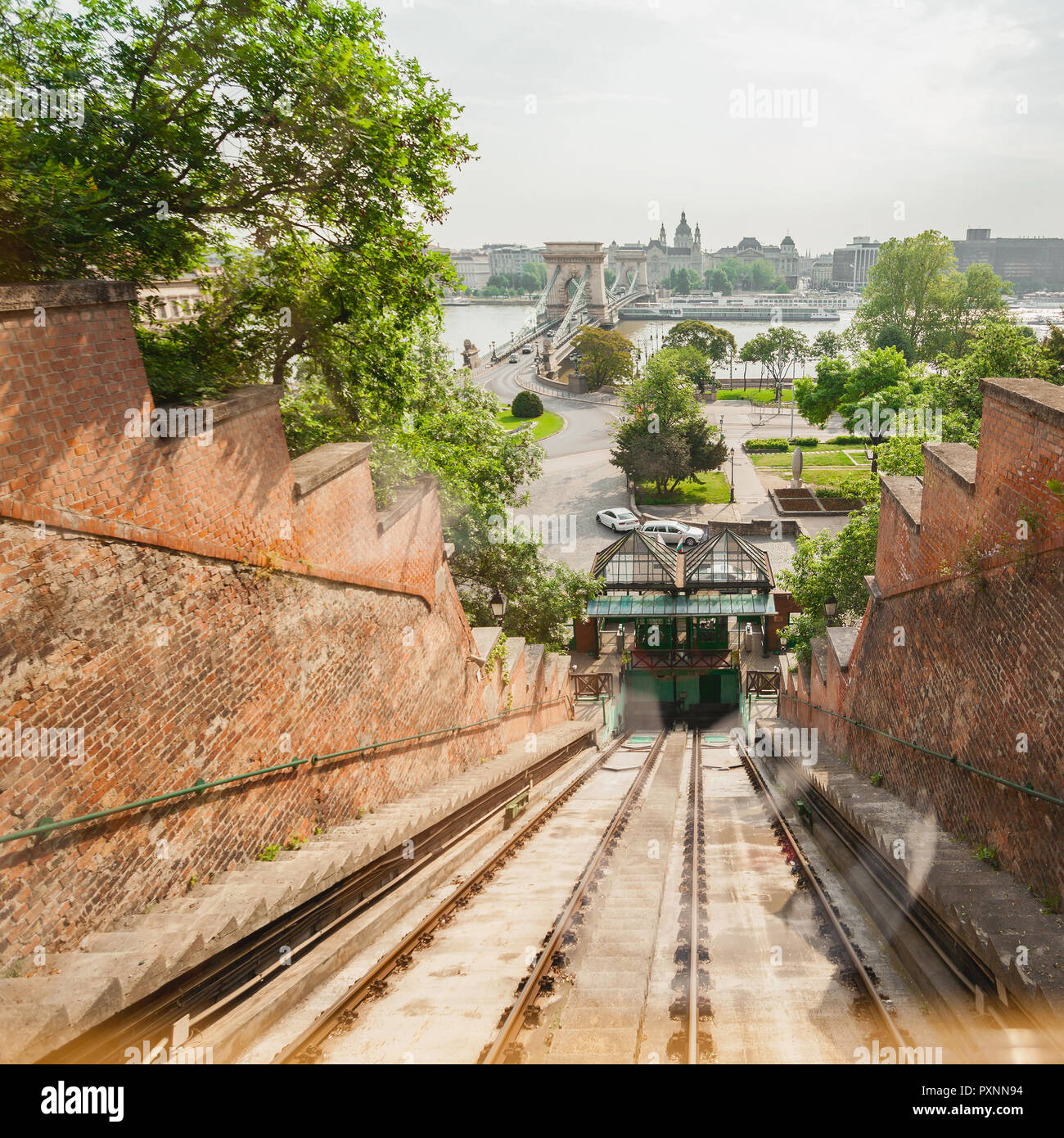 Funicolare Castle Hill di Budapest. Ungheria Foto Stock