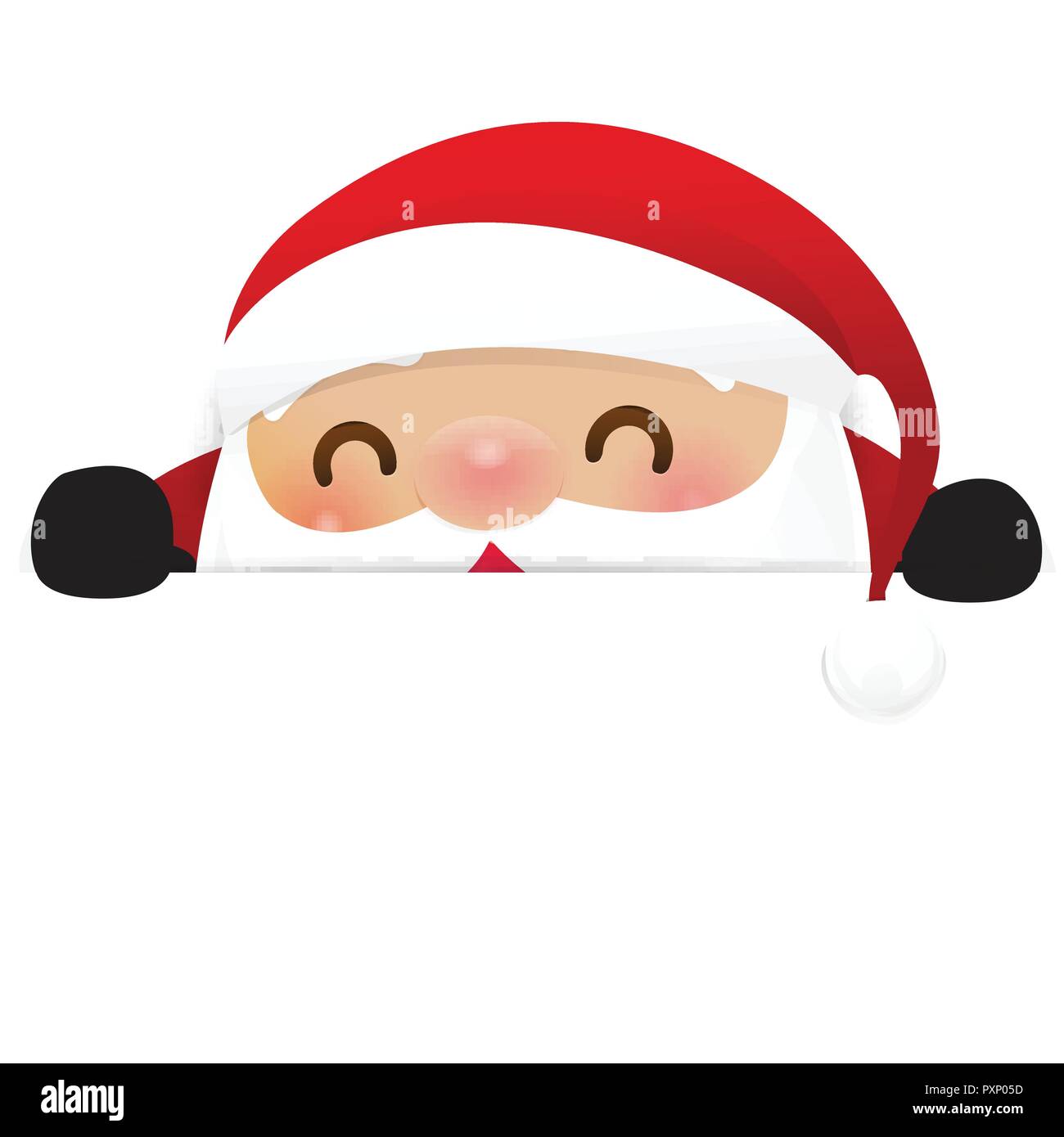 Christmas Santa Claus cartoon sorriso e nascondersi dietro a fogli di carta bianca con felicità e spazio copia illustrazione vettoriale Illustrazione Vettoriale