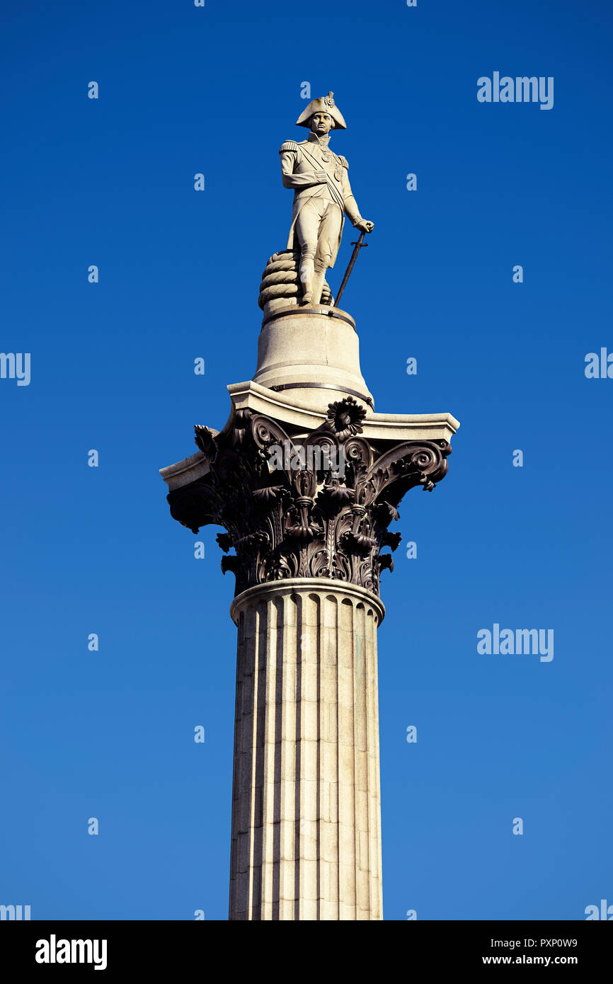 Nelsons Column, Trafalgar Square, London, England, Regno Unito Foto Stock