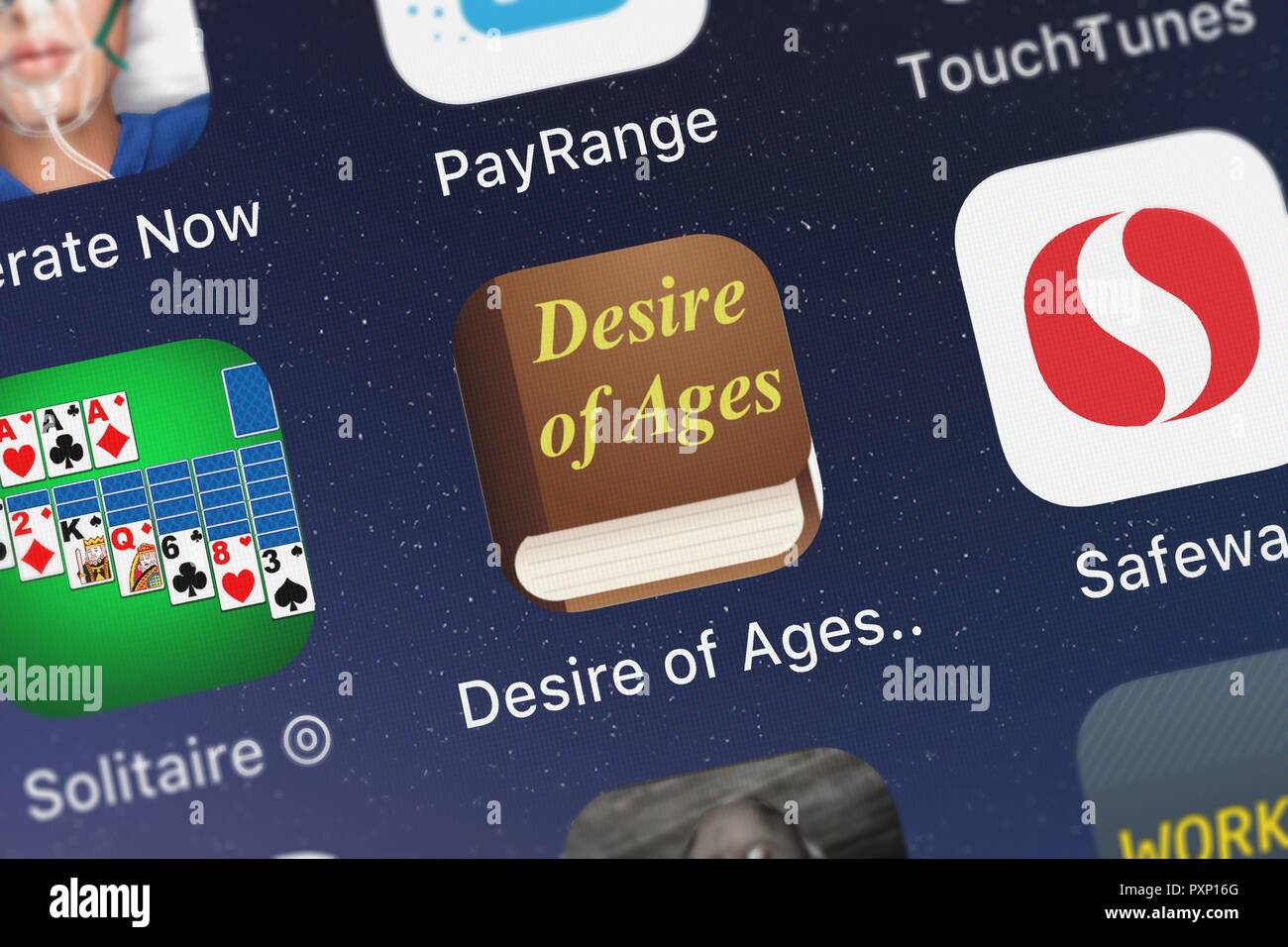 London, Regno Unito - 23 Ottobre 2018: Icona del mobile app desiderio di età (con la Bibbia versi) da Oleg Shukalovich su un iPhone. Foto Stock