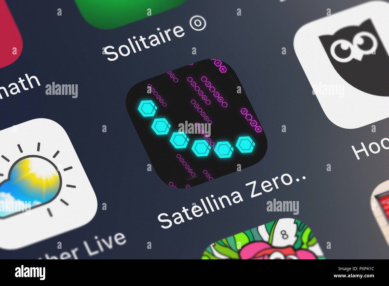 London, Regno Unito - 23 Ottobre 2018: screenshot di Peter Smith's mobile app Satellina Zero TE. Foto Stock