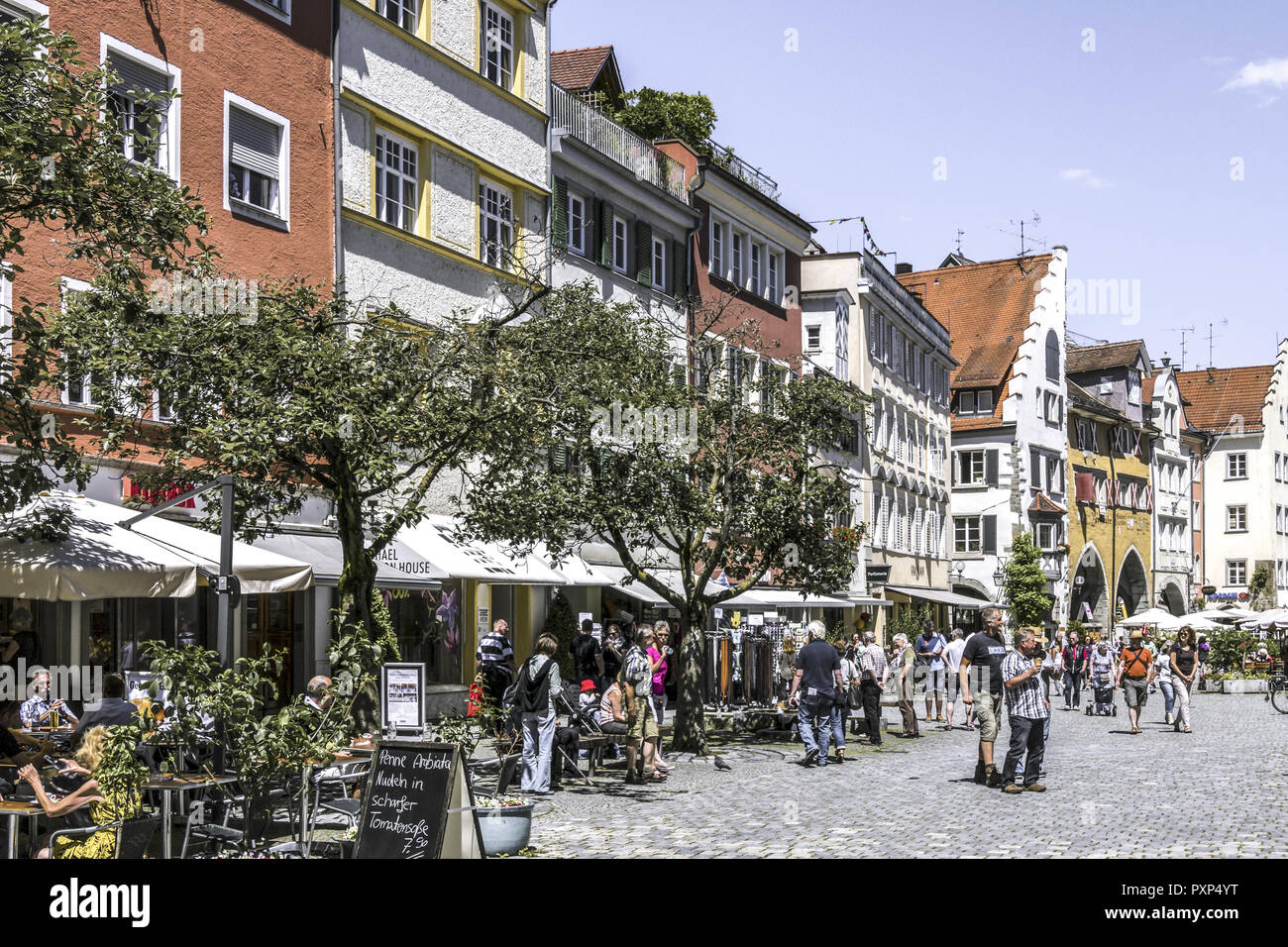 Massimiliano Street, l'area pedonale, Lindau, Baviera, Germania, Europa Foto Stock