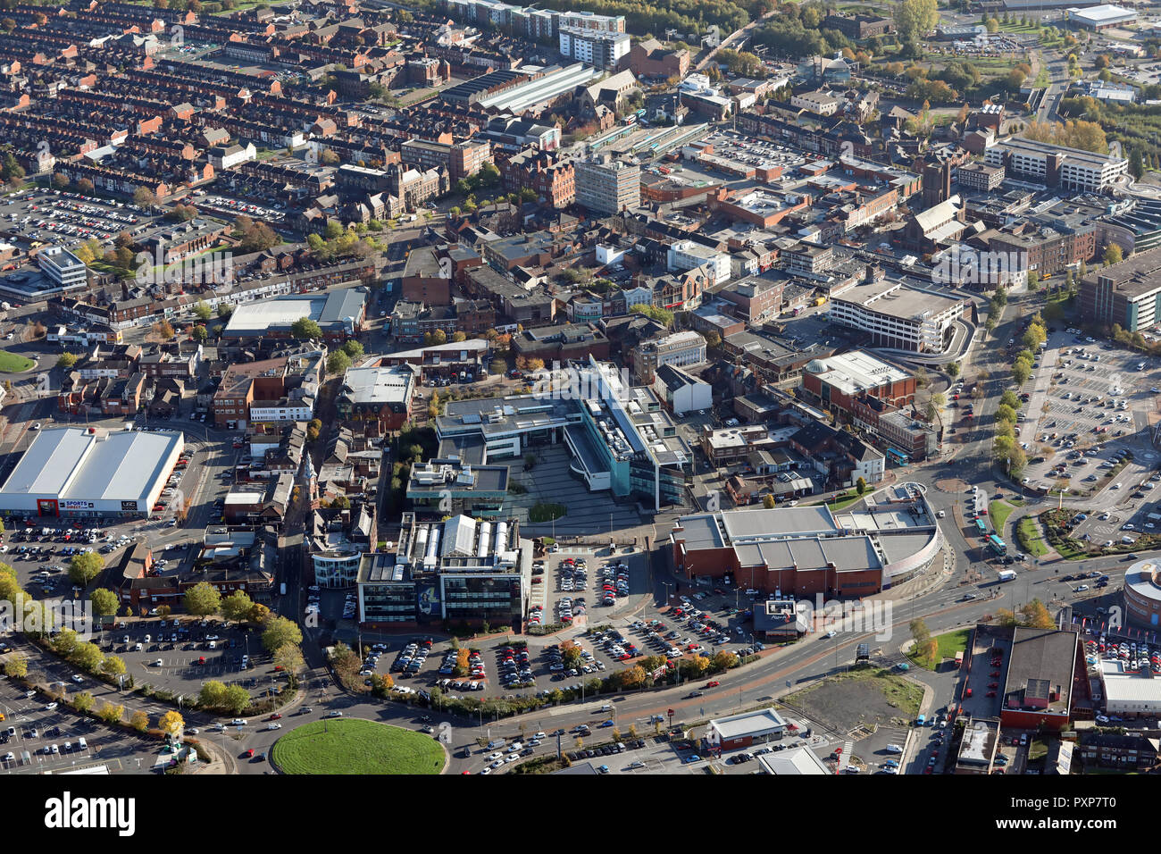 Immagine aerea di St Helens town center Foto Stock