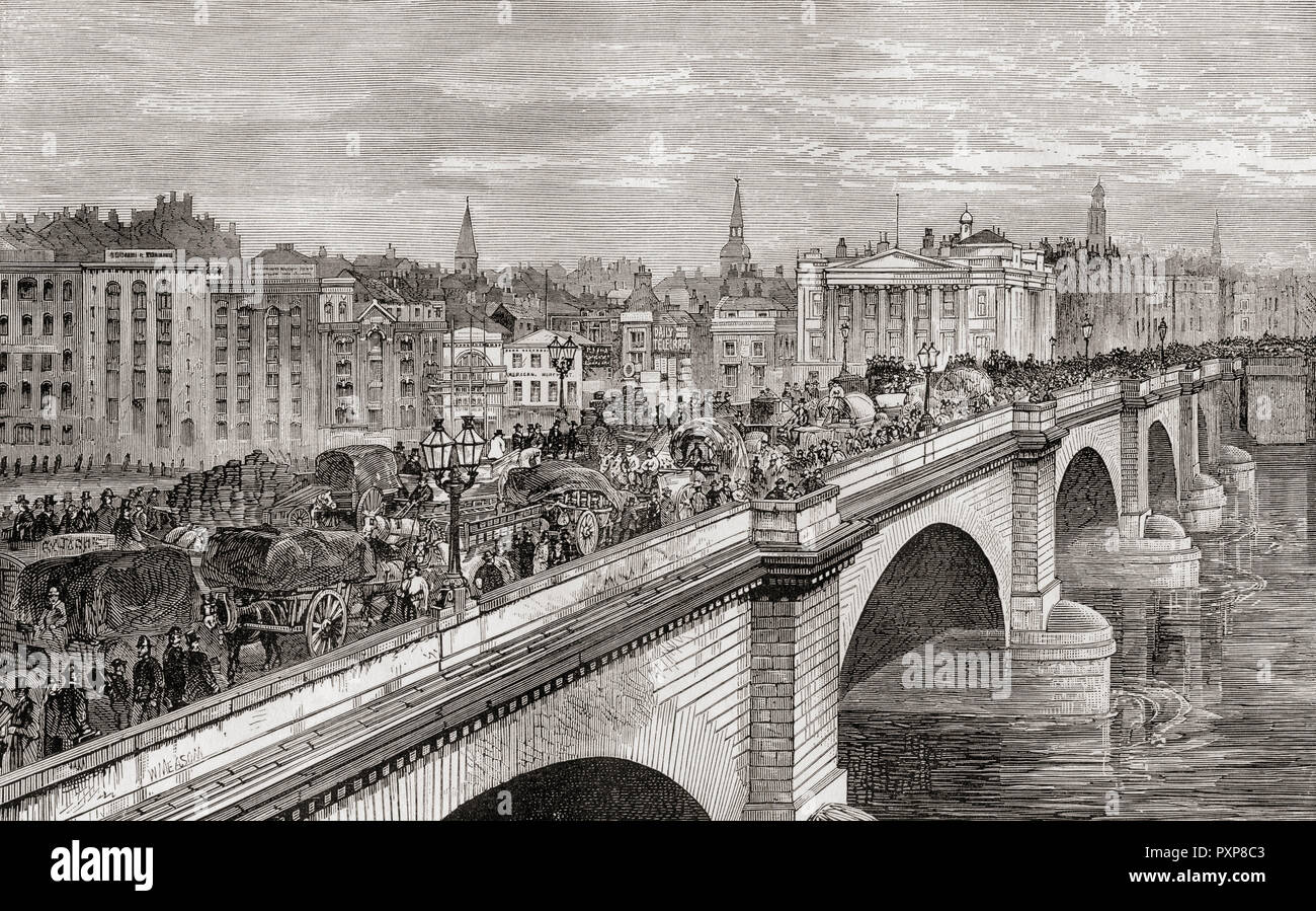 London Bridge, Londra, Inghilterra, visto qui nel XIX secolo. Da Londra Foto, pubblicato 1890. Foto Stock