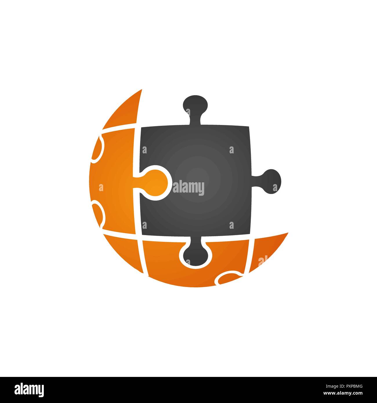 Puzzle di Logo della tecnologia vettore in grigio colore arancione Illustrazione Vettoriale