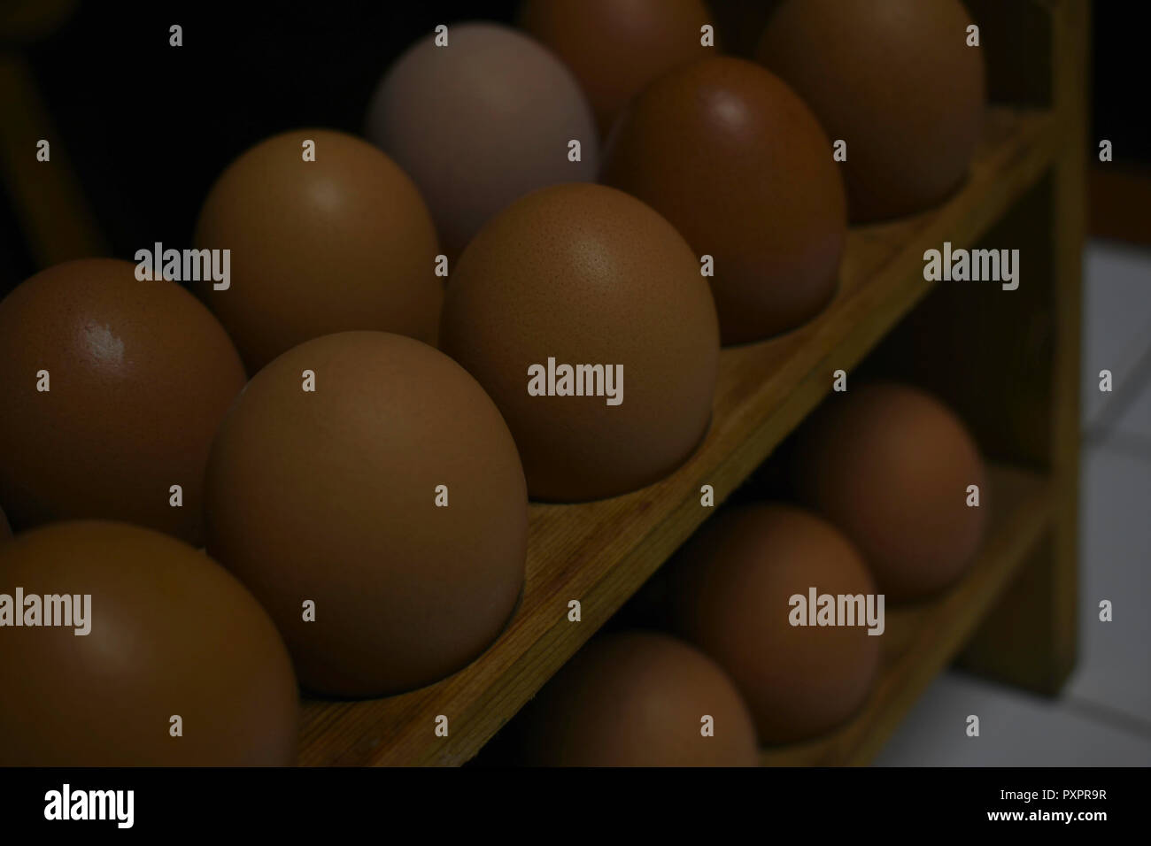Fattoria fresco Rack di pollo uova Foto Stock