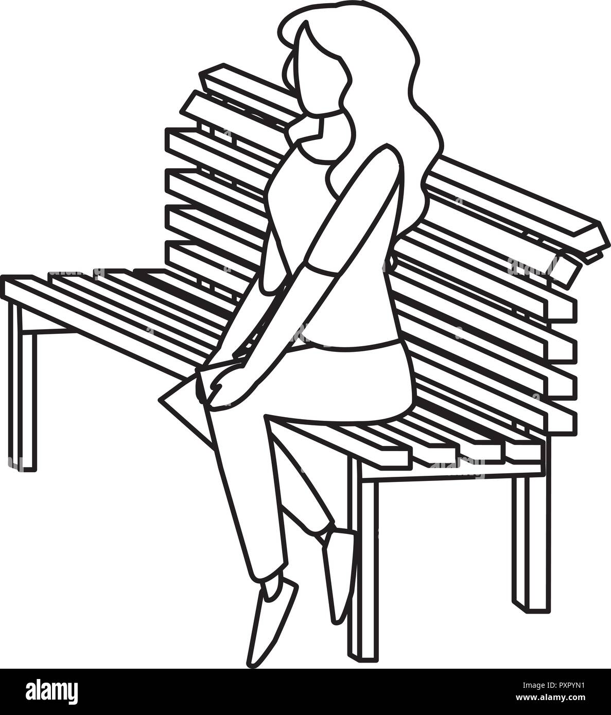 Donna seduta su un banco di lavoro icona su sfondo bianco, illustrazione vettoriale Illustrazione Vettoriale