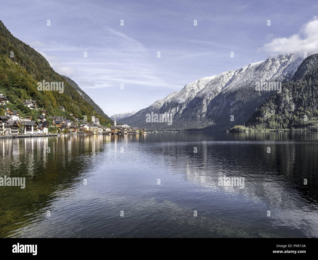 Villaggio di Hallstatt, lago Hallstatt, Austria, Europa Foto Stock