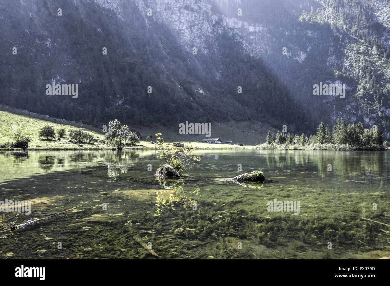 Lago Koenigssee nel Parco Nazionale di Berchtesgaden, Bavaria Foto Stock