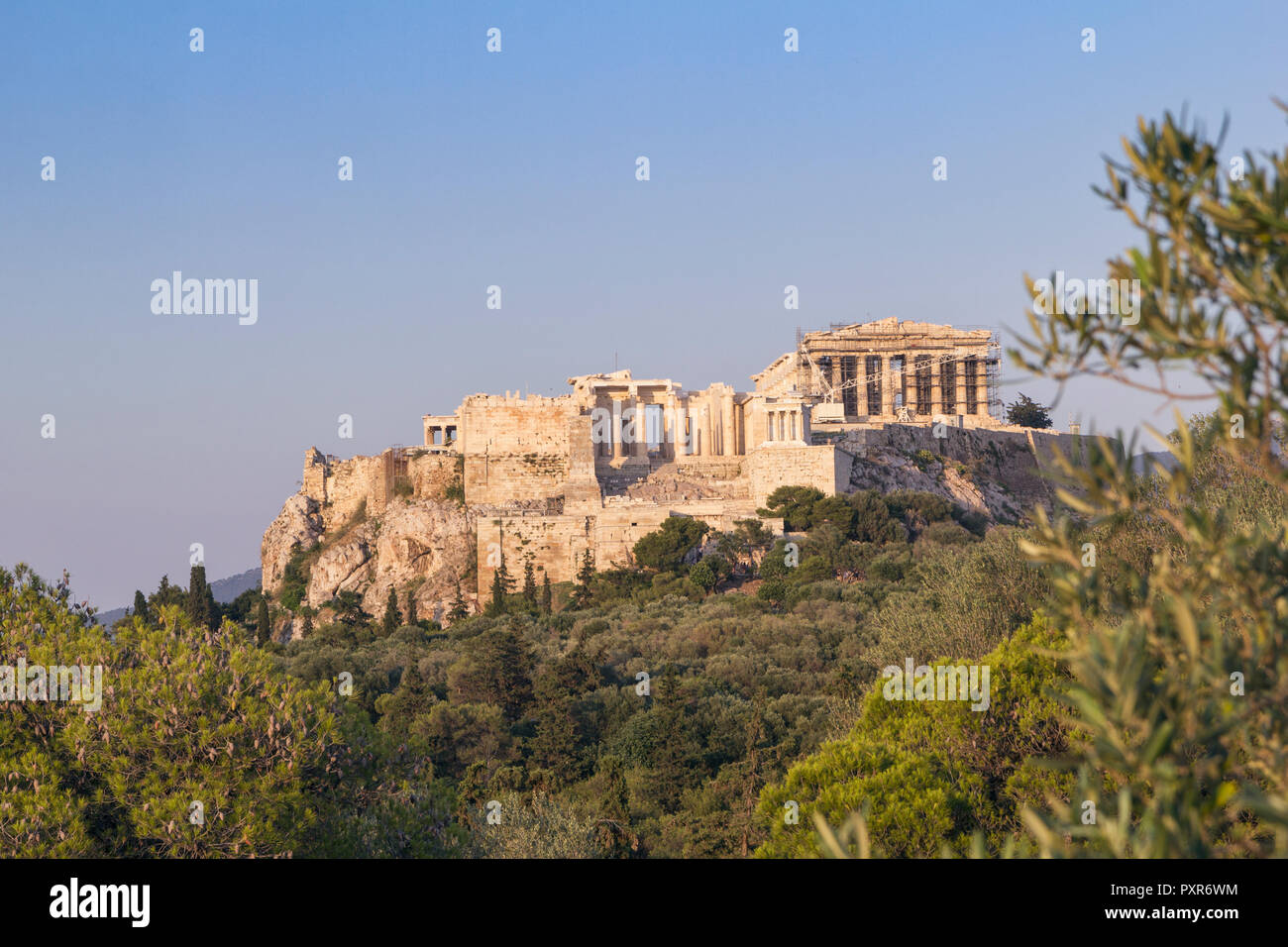 La Grecia, Atene, vista sull'Acropoli dalla pnice Foto Stock