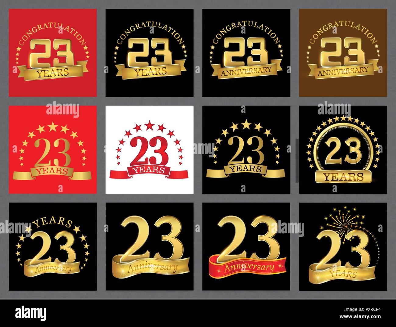 Impostare il numero di venti-tre (23 anni) la celebrazione del design. Anniversario numero d'oro agli elementi del modello per la tua festa di compleanno. Illustrazione Vettoriale