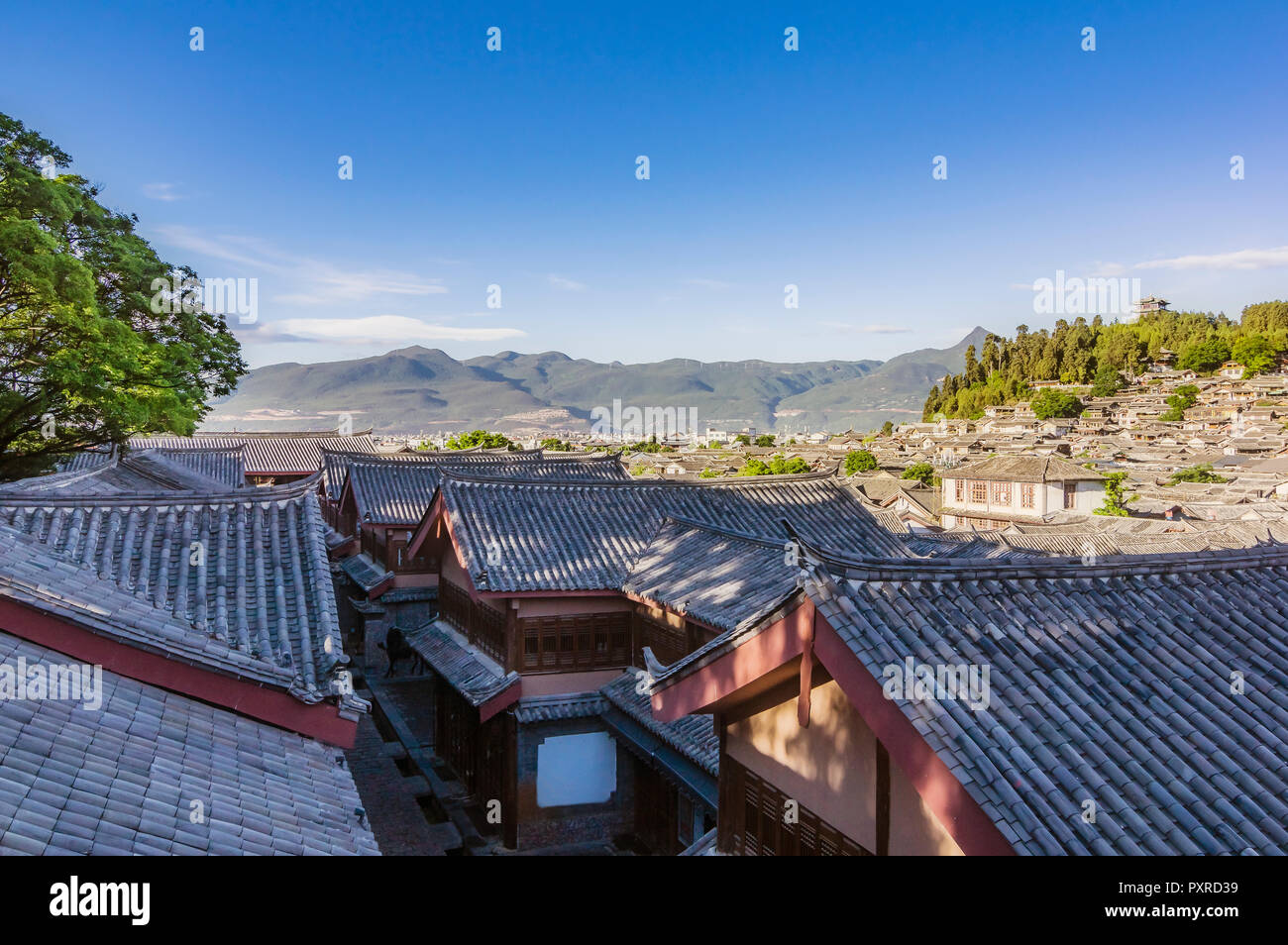 Cina Yunnan, Lijiang, tetti di tegole nella città vecchia Foto Stock