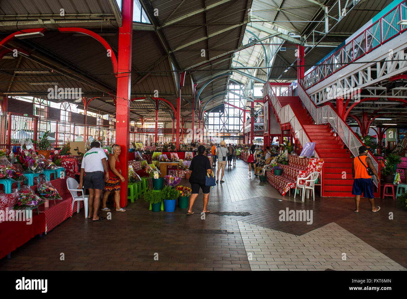 Il mercato centrale di Papeete, Tahiti, Polinesia Francese Foto Stock