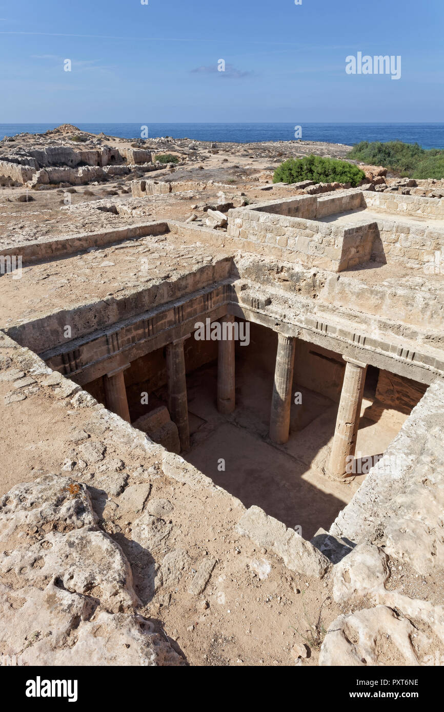 Scavo Archeologico sito, tombe reali di Nea Pafos, necropoli dell'antichità romana, Repubblica di Cipro, Cipro Foto Stock