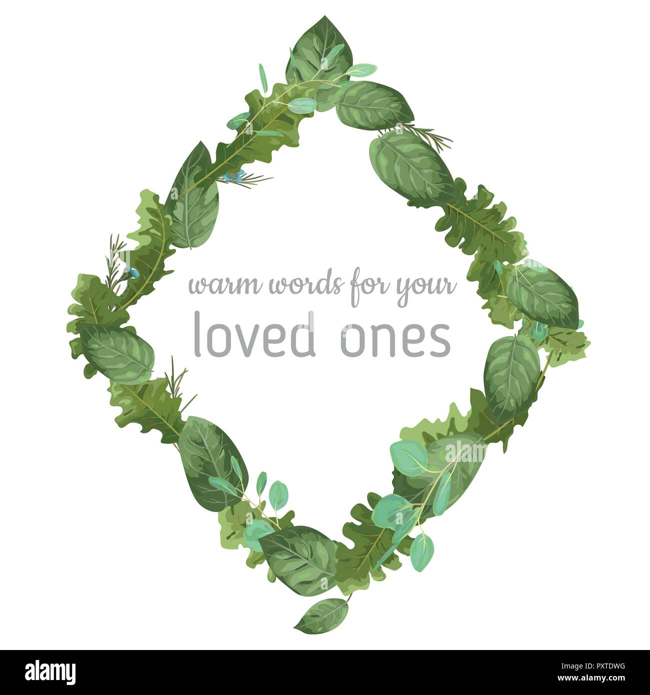 Nozze invito floreali, invitare card. Vettore stile acquerello foresta verde, erbe aromatiche, eucalipto, foglie gerbera, camomilla, waxflower naturale, bota Illustrazione Vettoriale