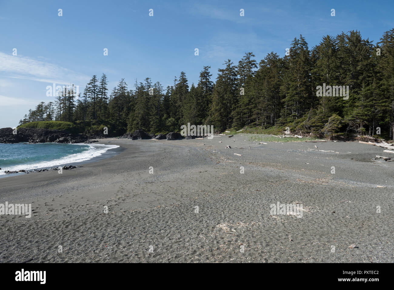 A sud della spiaggia in Pacific Rim Parco nazionale sull'Isola di Vancouver, British Columbia, Canada. Foto Stock