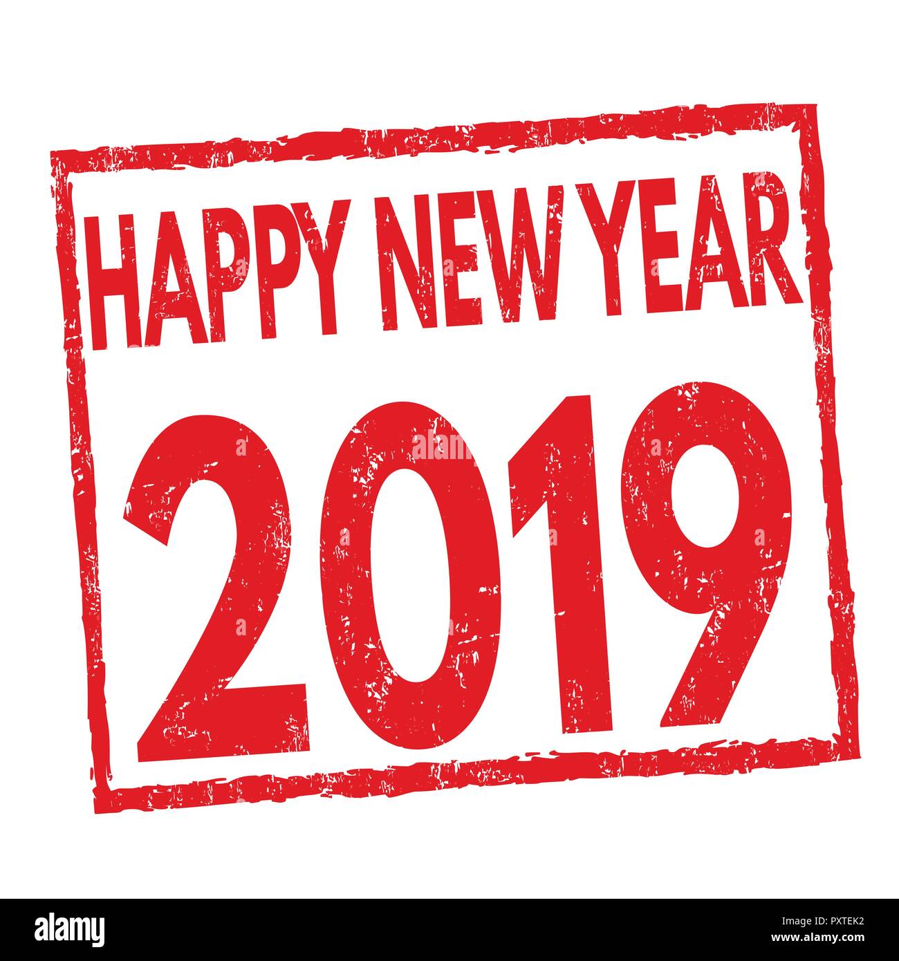 Felice anno nuovo 2019 segno o timbro su sfondo bianco, illustrazione vettoriale Illustrazione Vettoriale