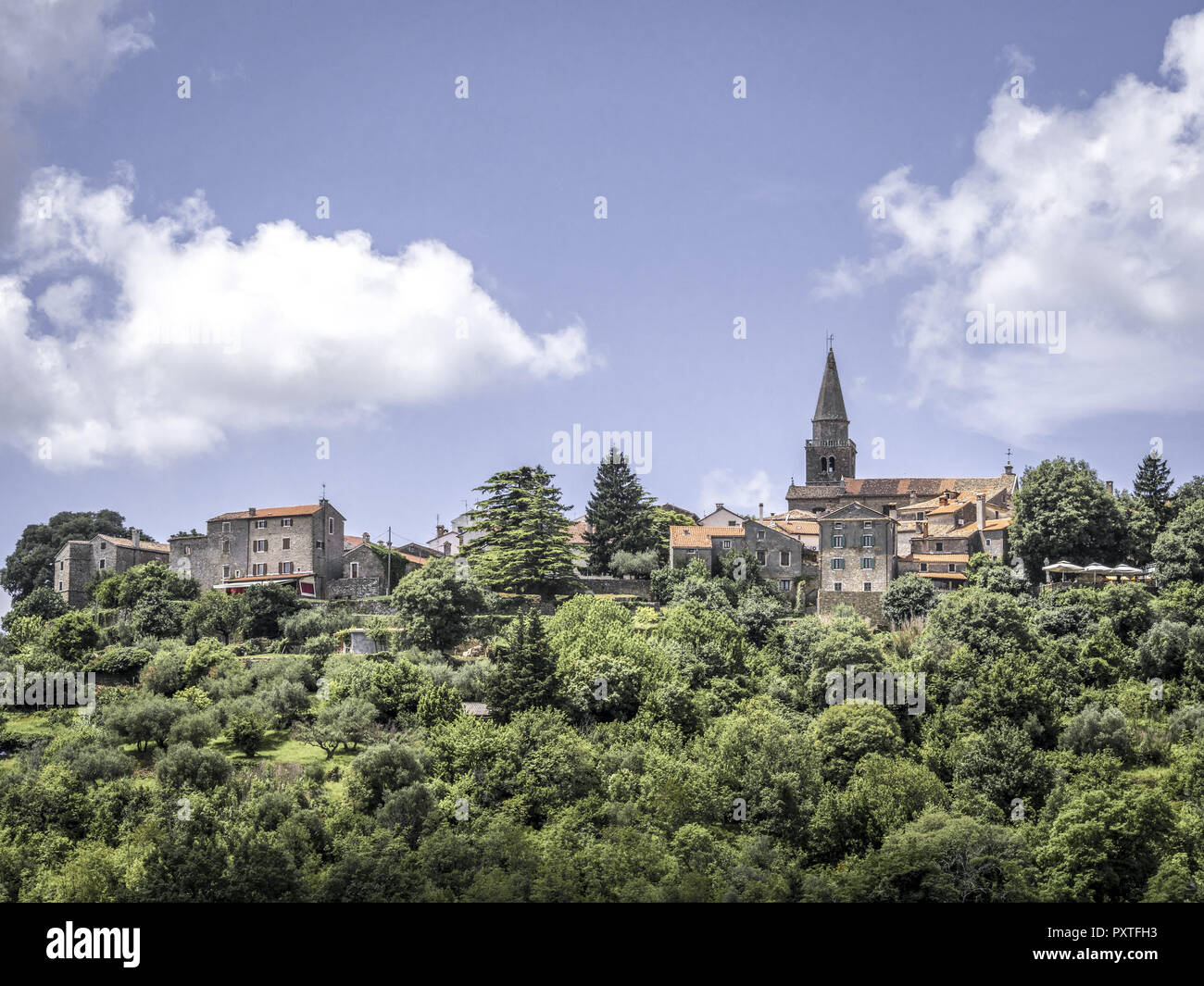 Villaggio di montagna Groznjan, Istria, Croazia Foto Stock