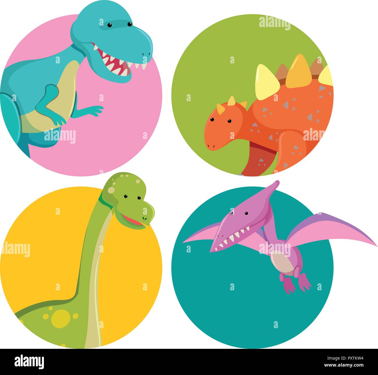 Adesivo disegni con simpatici dinosauri illustrazione Illustrazione Vettoriale