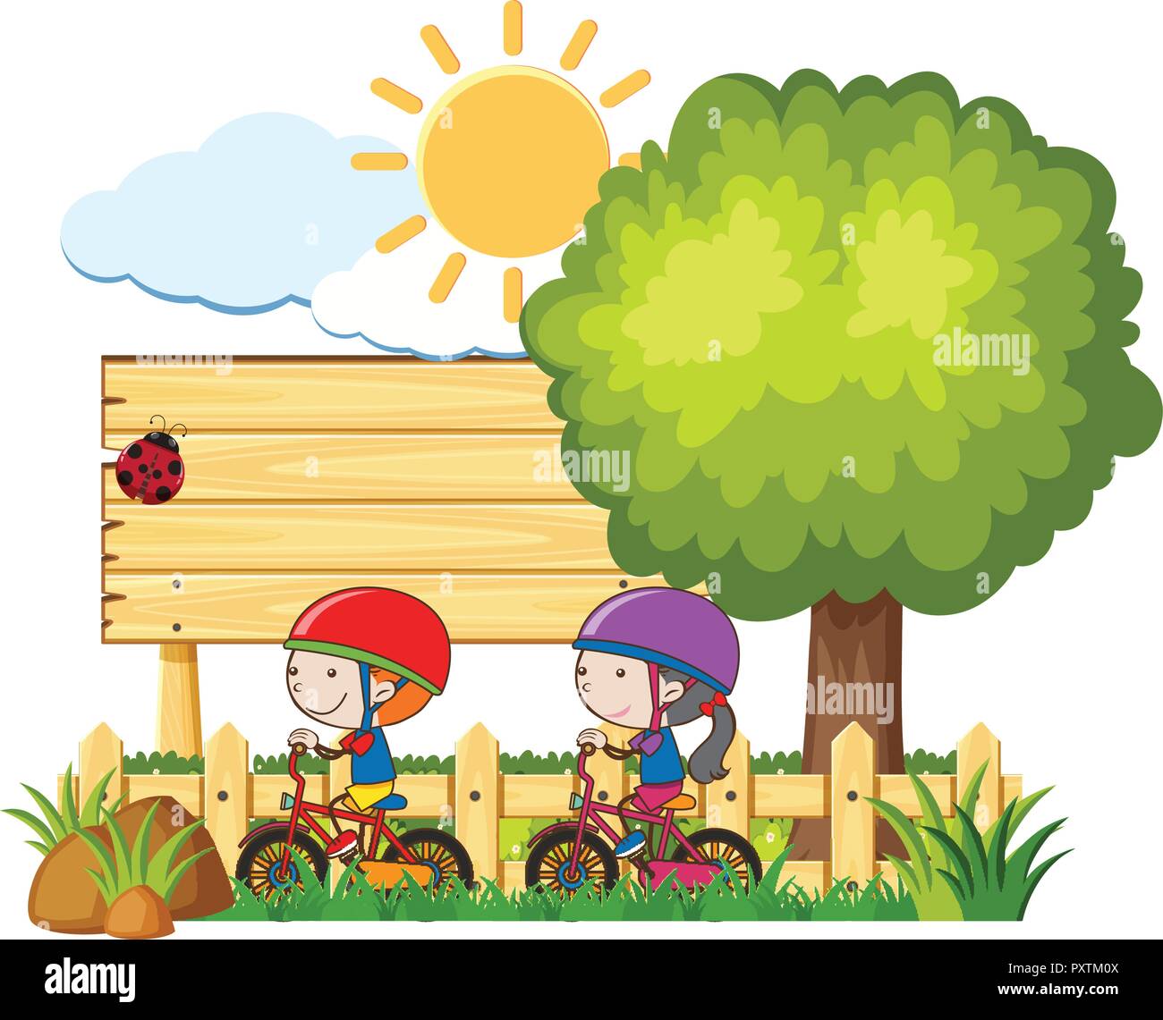 Equitazione per bambini in bicicletta in giornata soleggiata illustrazione Illustrazione Vettoriale