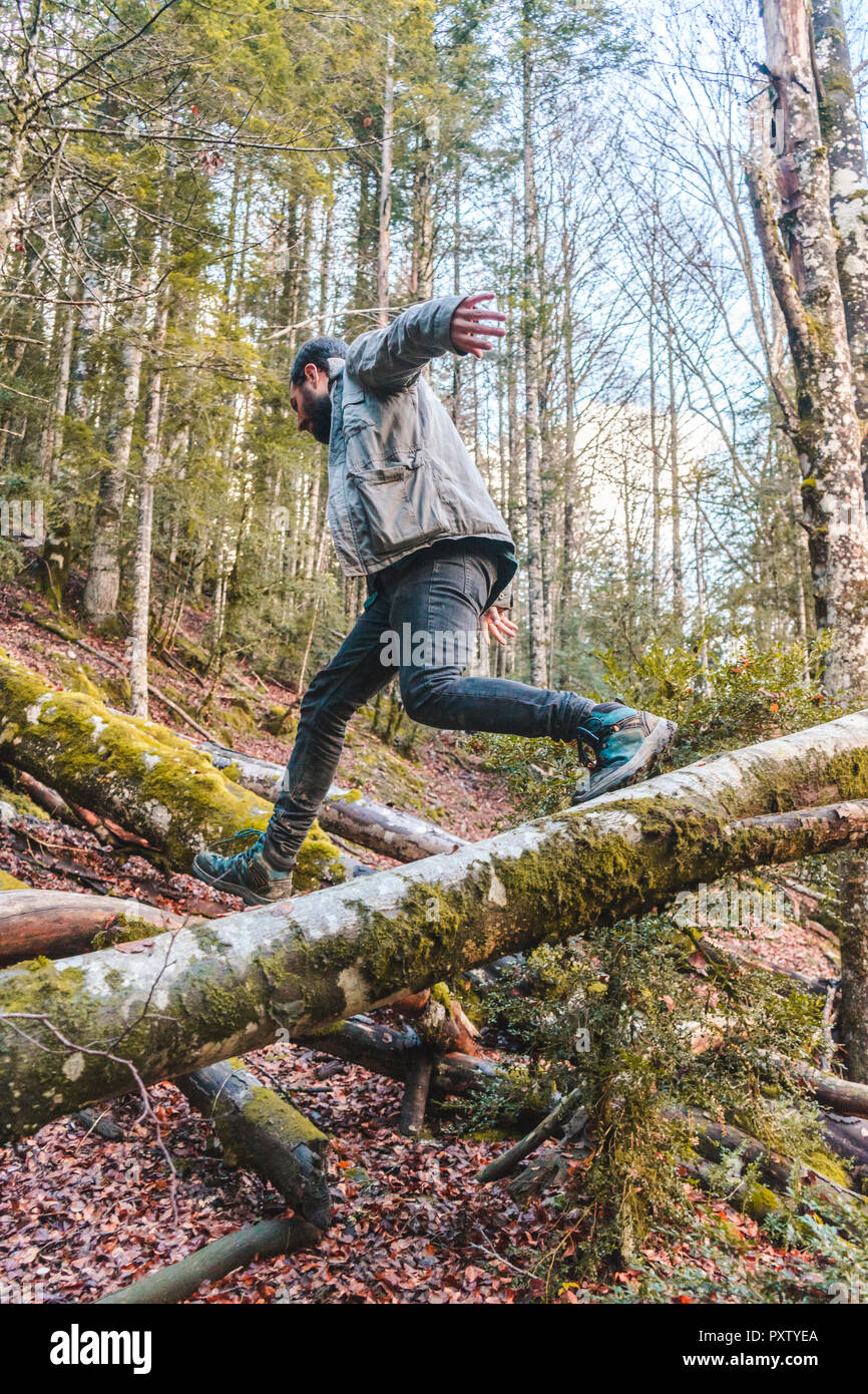 Spagna, Parco Nazionale di Ordesa y Monte Perdido, l uomo nel bosco Foto Stock